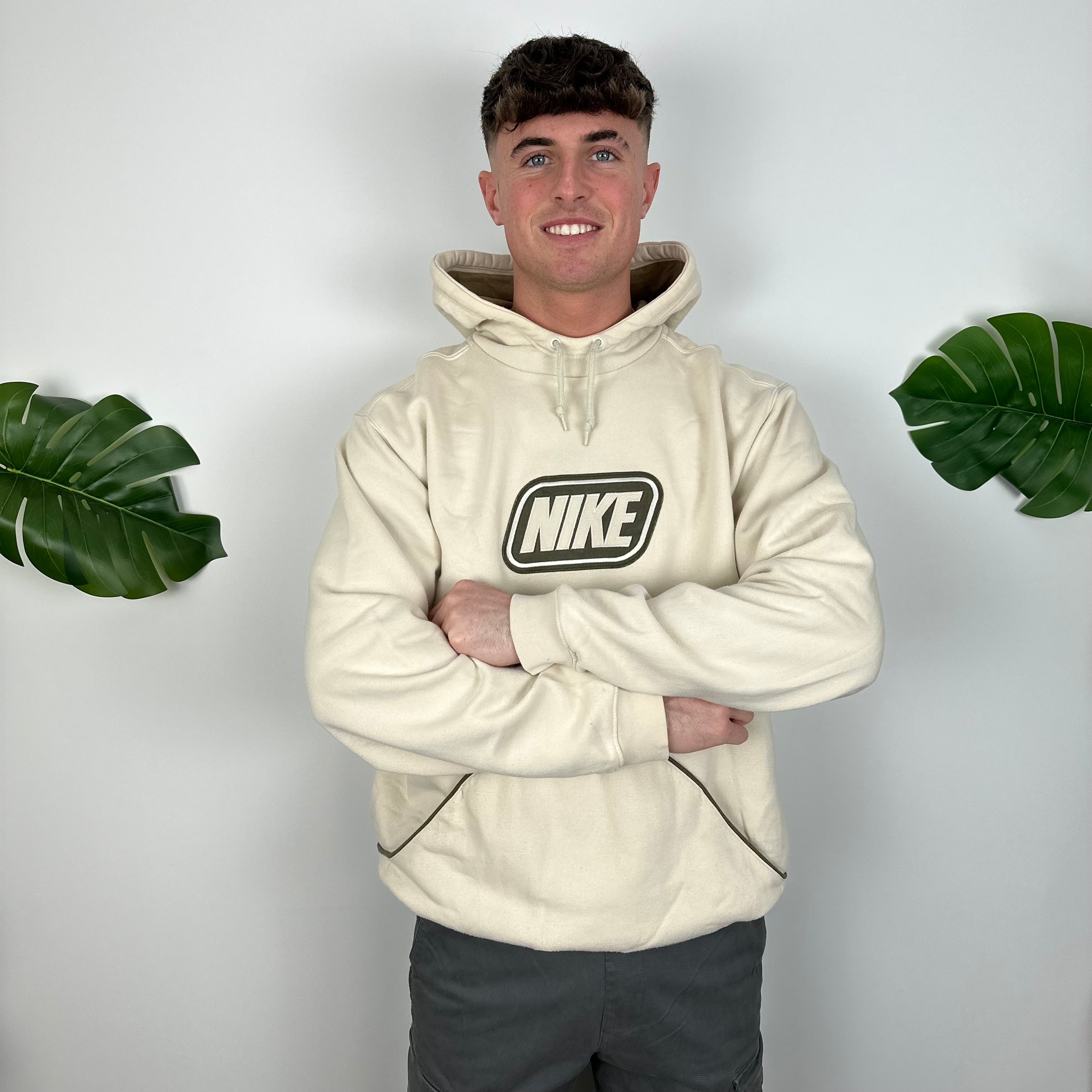 Nike Cream Embroidered Spell Out Hoodie as worn by Molly Mae (L)