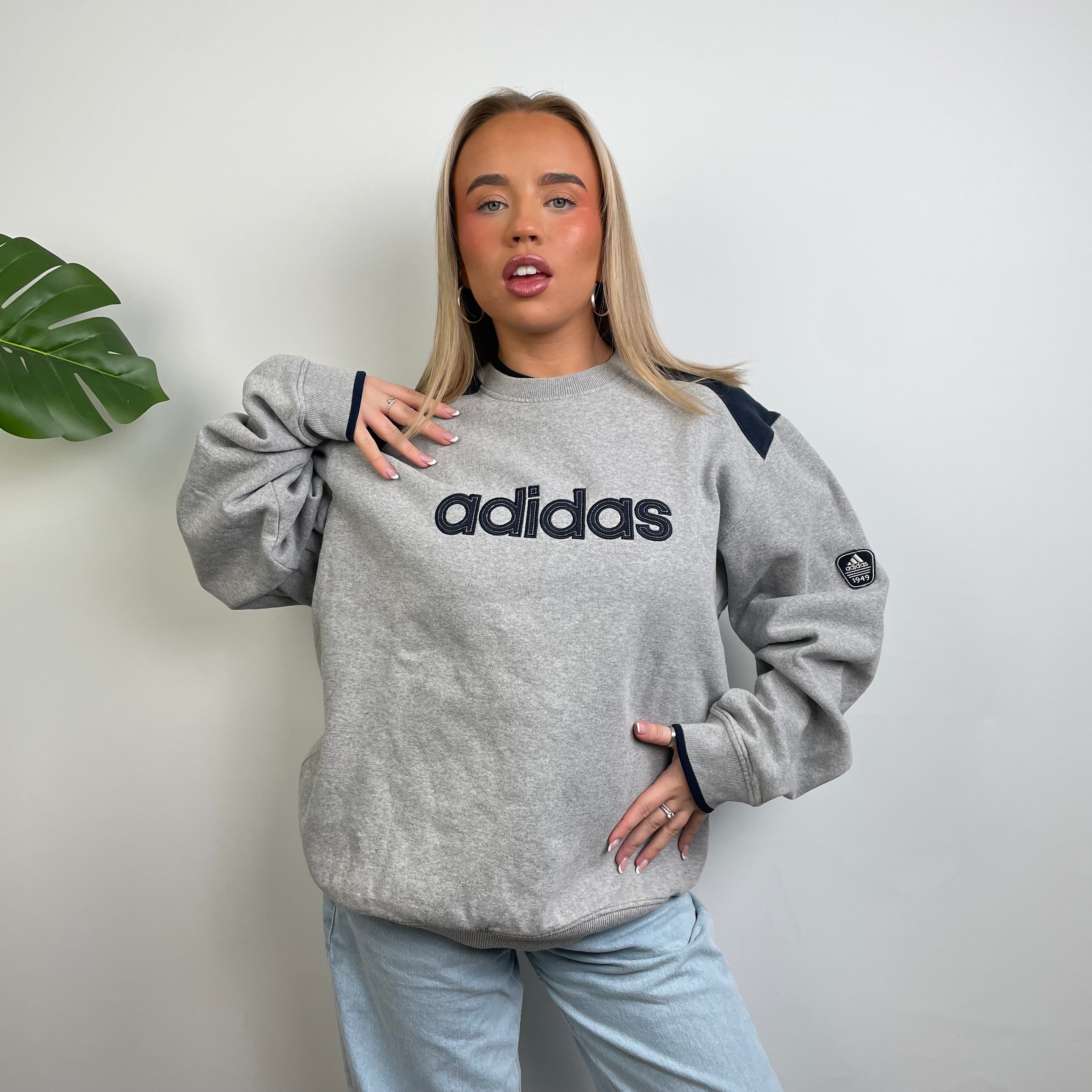 Adidas RARE Grey Embroidered Spell Out Sweatshirt (L)