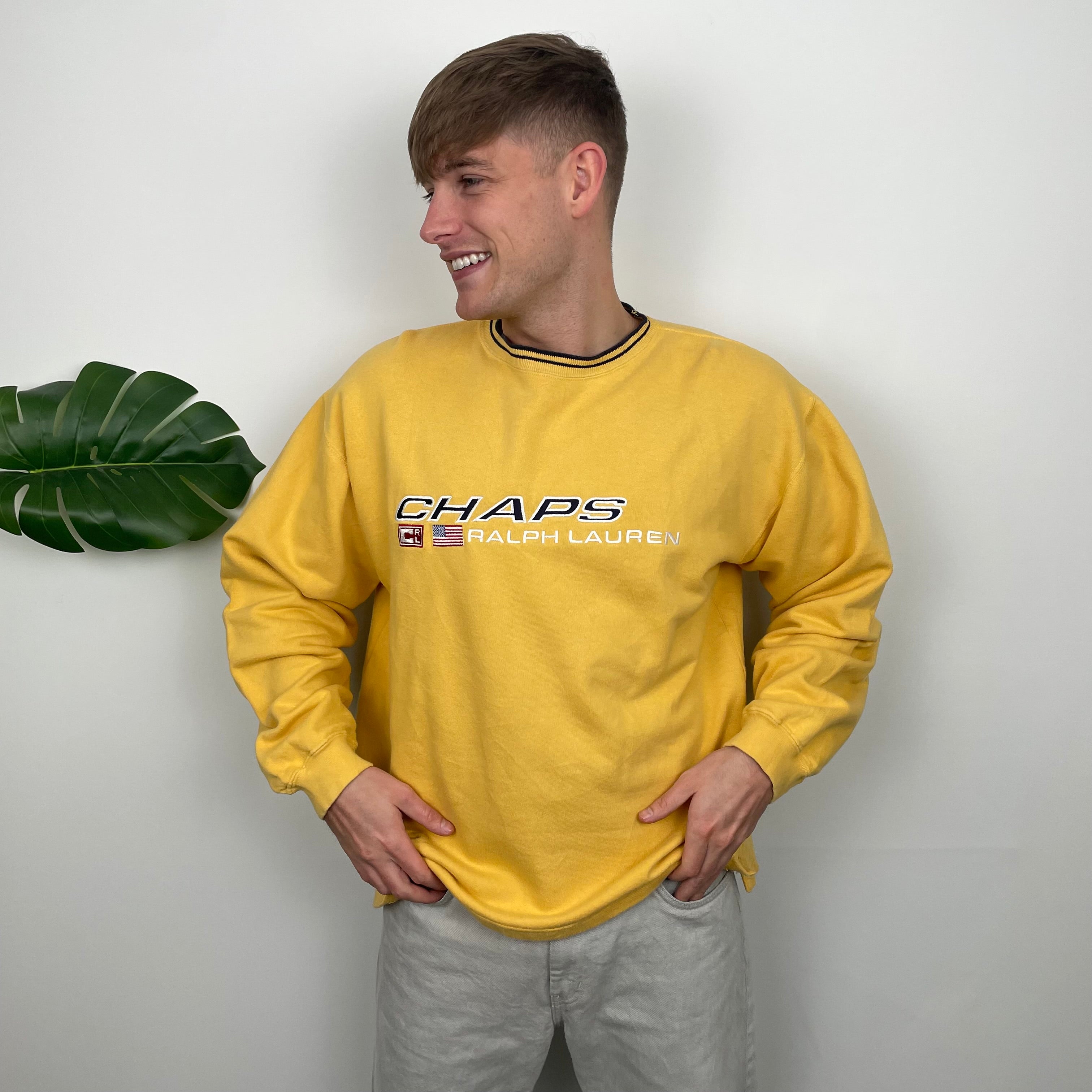 Chaps Ralph Lauren RARE Yellow Embroidered Spell Out Sweatshirt (L)