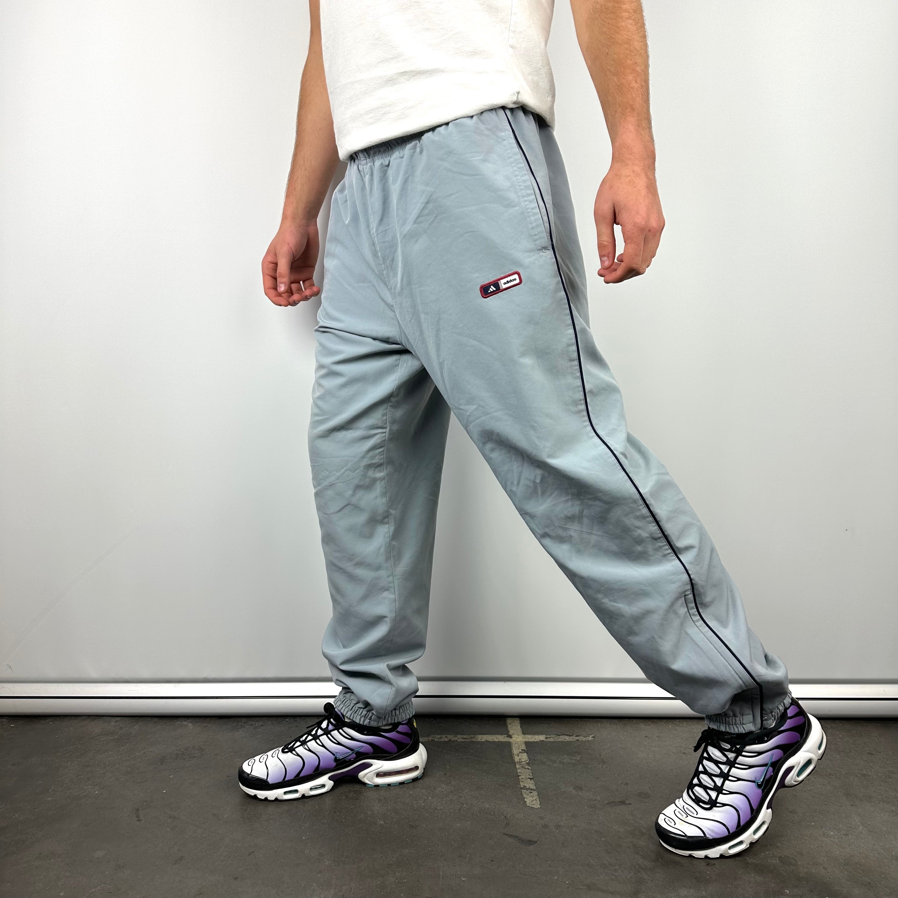 Adidas Baby Blue Embroidered Spell Out Track Pants (XL)