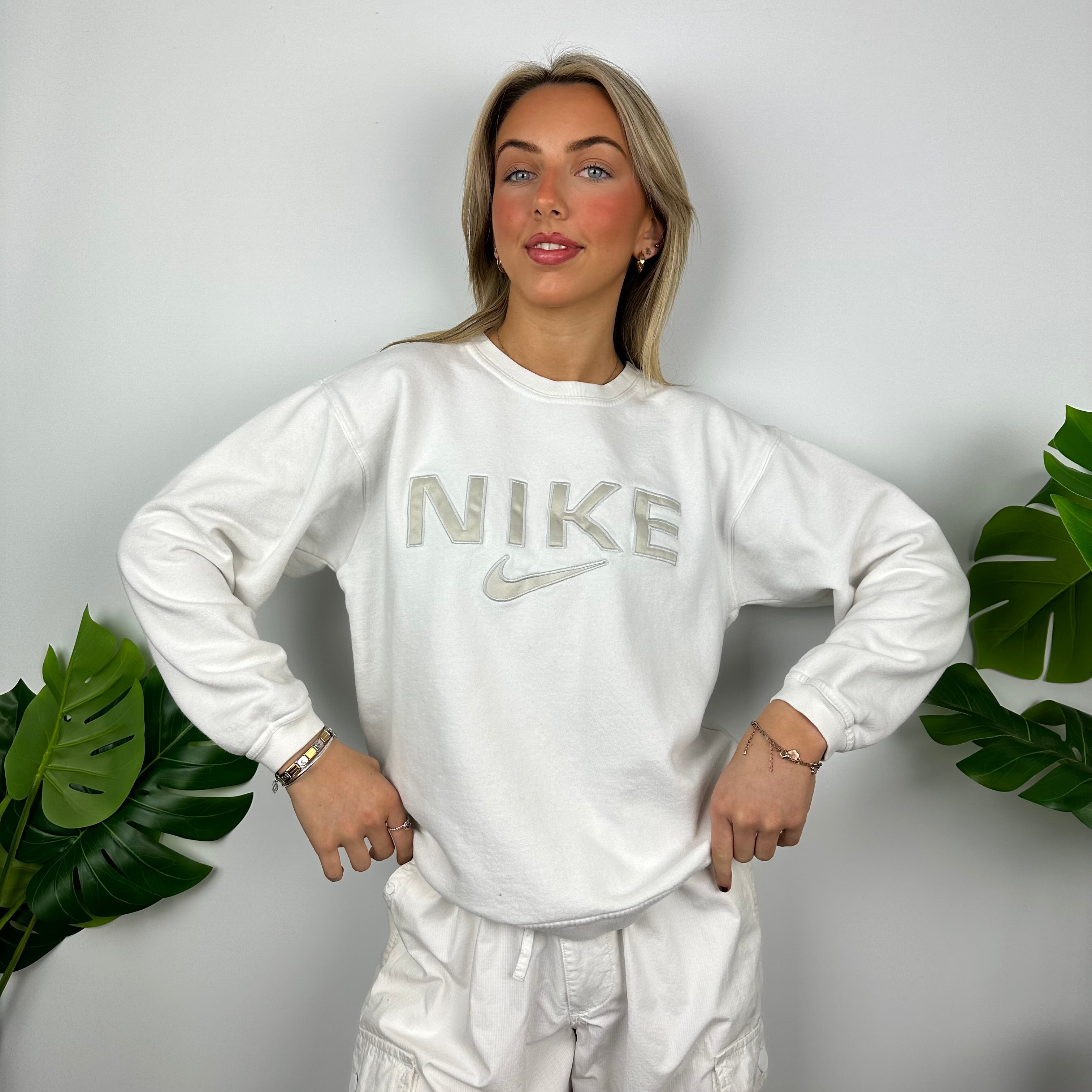 Nike White Embroidered Spell Out Sweatshirt (M)