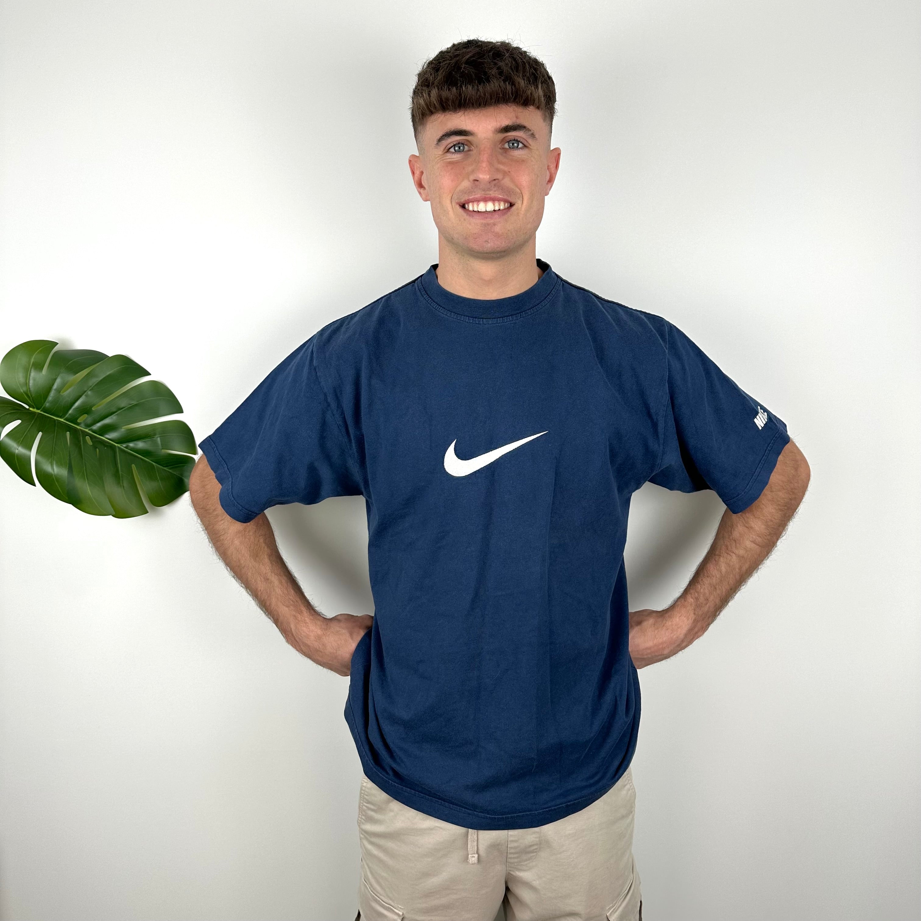 Nike Blue Embroidered Swoosh T Shirt (M)