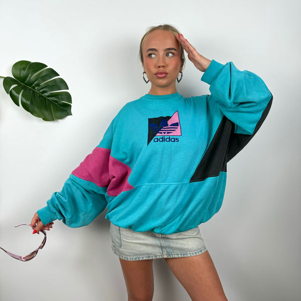 Adidas RARE Turquoise Colour Block Spell Out Sweatshirt (L)