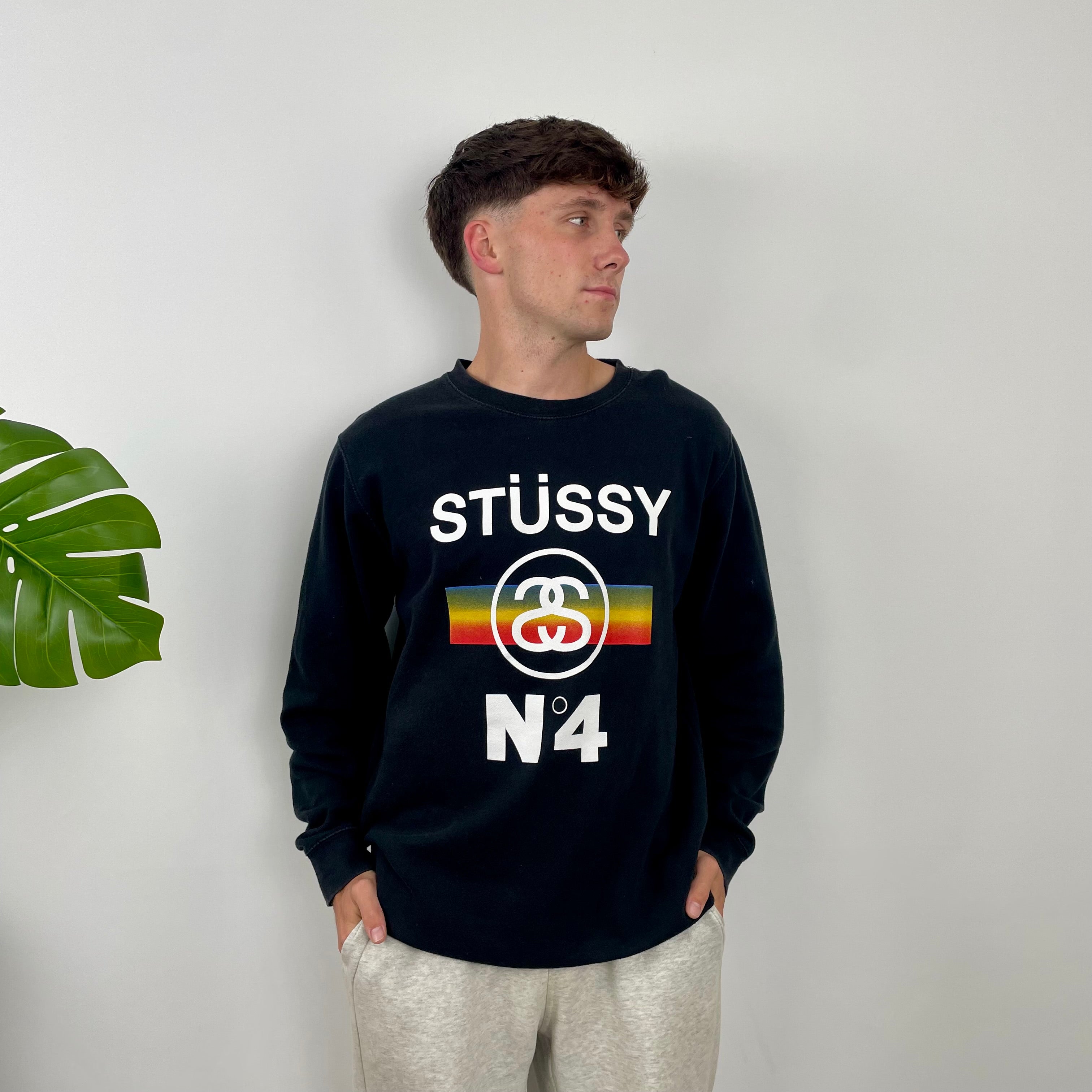 Stussy Black Embroidered Spell Out Sweatshirt (L)