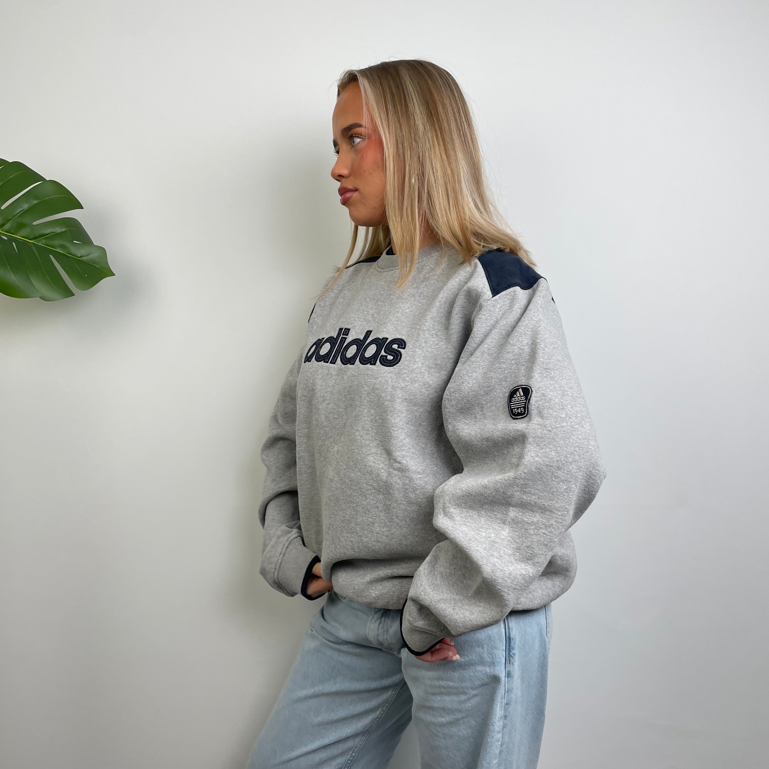 Adidas RARE Grey Embroidered Spell Out Sweatshirt (L)