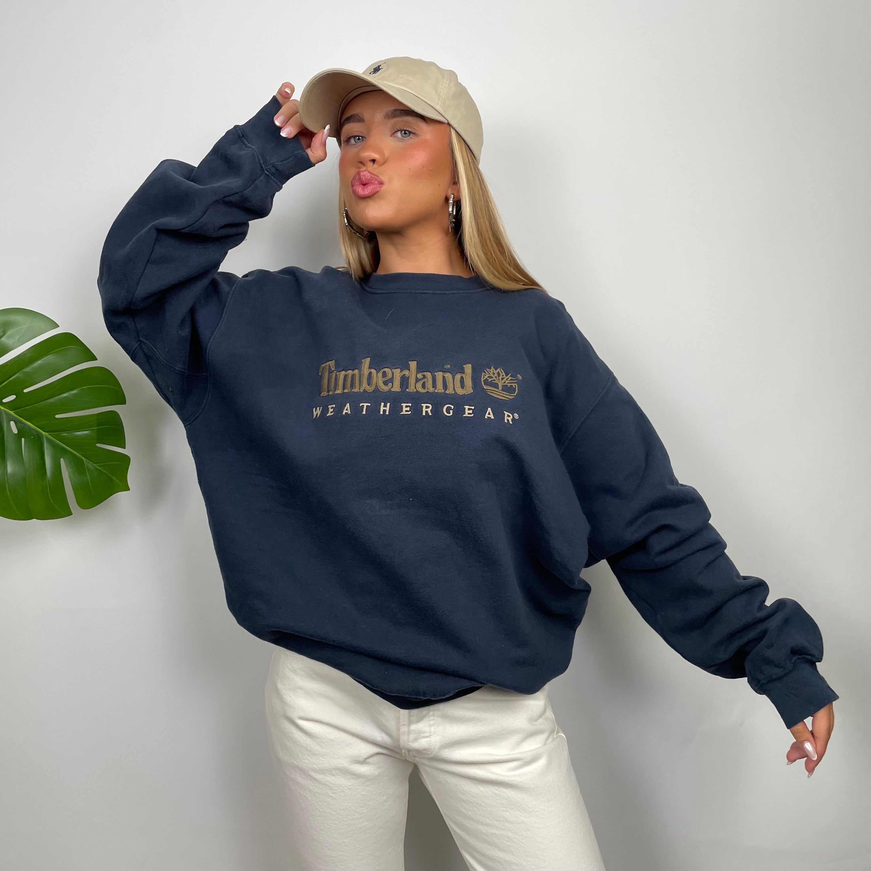 Timberland Navy Embroidered Spell Out Sweatshirt (XL)