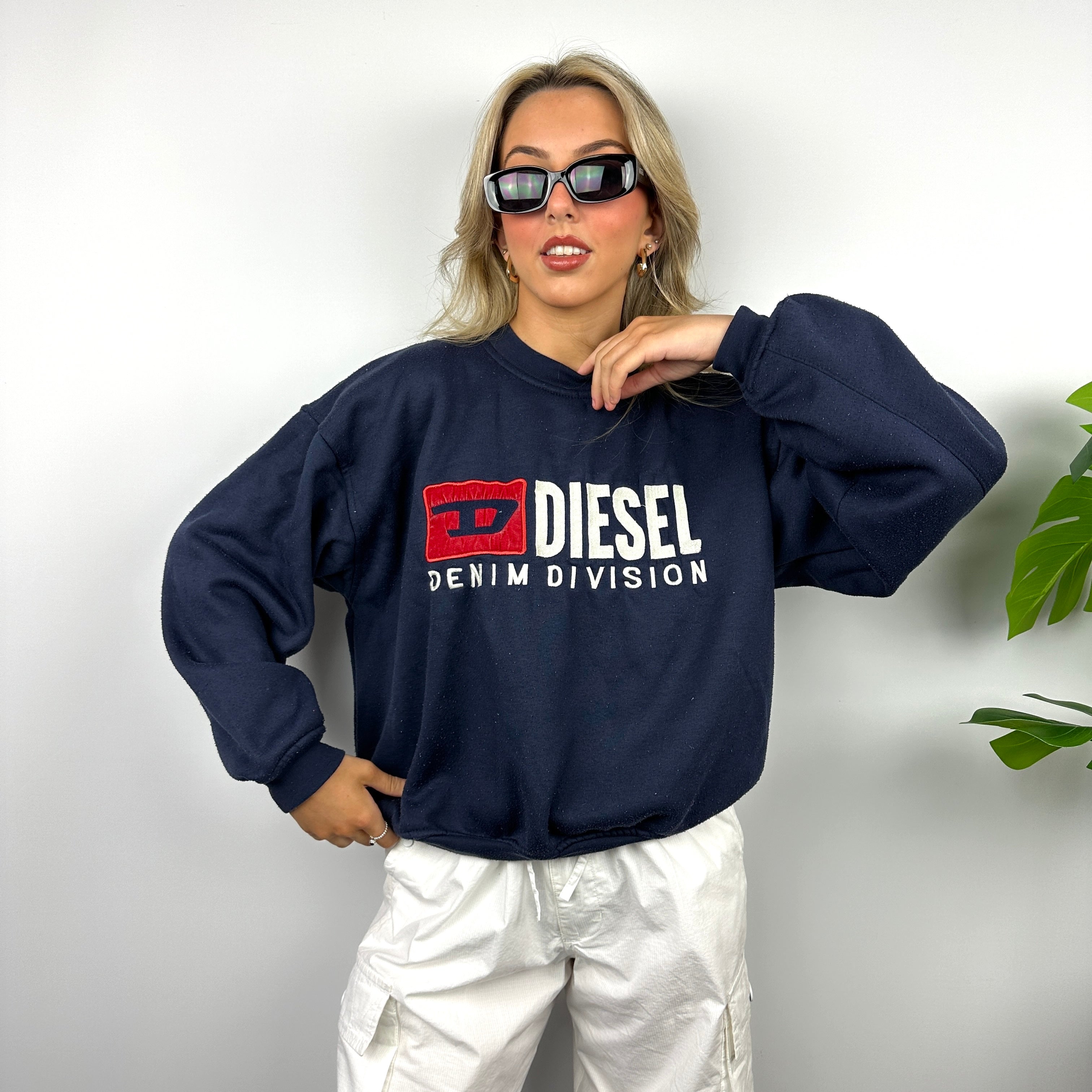 Diesel Navy Embroidered Spell Out Sweatshirt (S)
