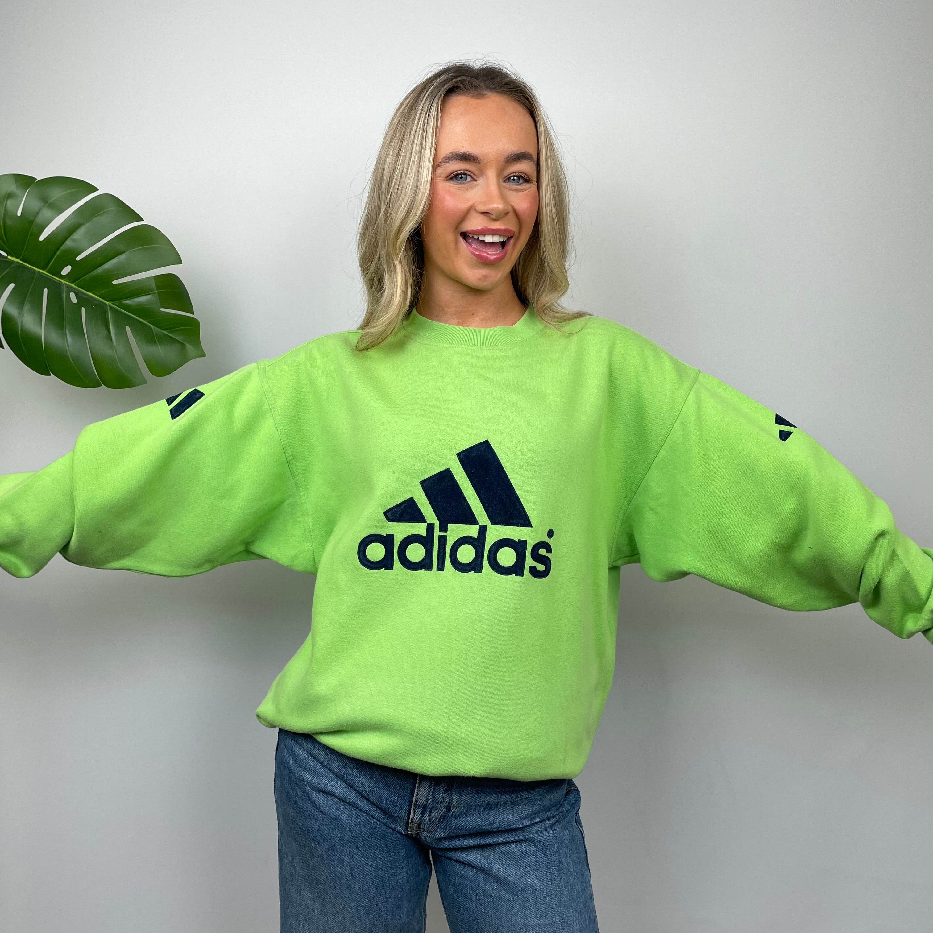 Adidas RARE Green Embroidered Spell Out Sweatshirt (S)