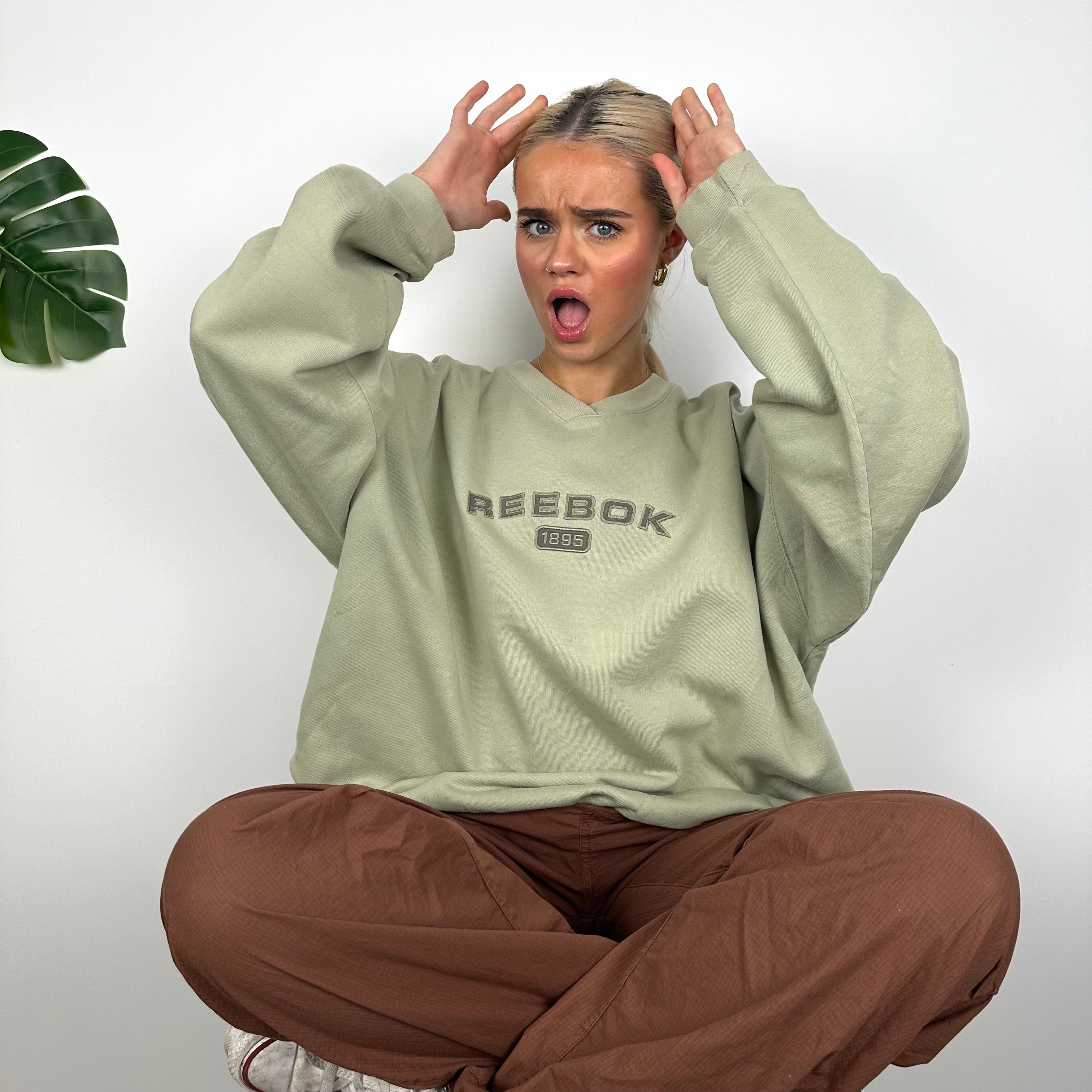 Reebok Khaki Embroidered Spell Out Sweatshirt (L)