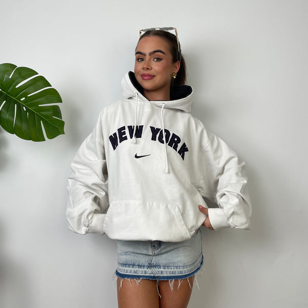 Nike New York White Embroidered Spell Out Hoodie (L)