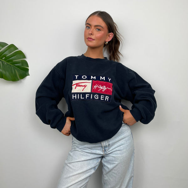 Tommy Hilfiger RARE Navy Embroidered Spell Out Sweatshirt (L)