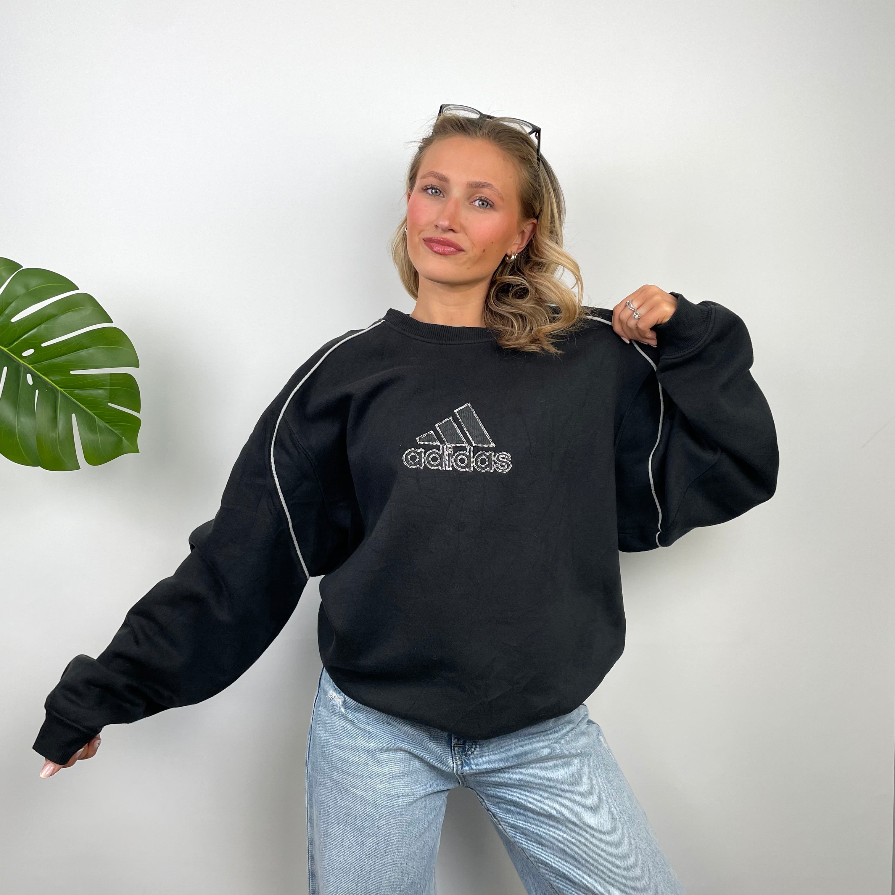 Adidas Black Embroidered Spell Out Sweatshirt (XL)