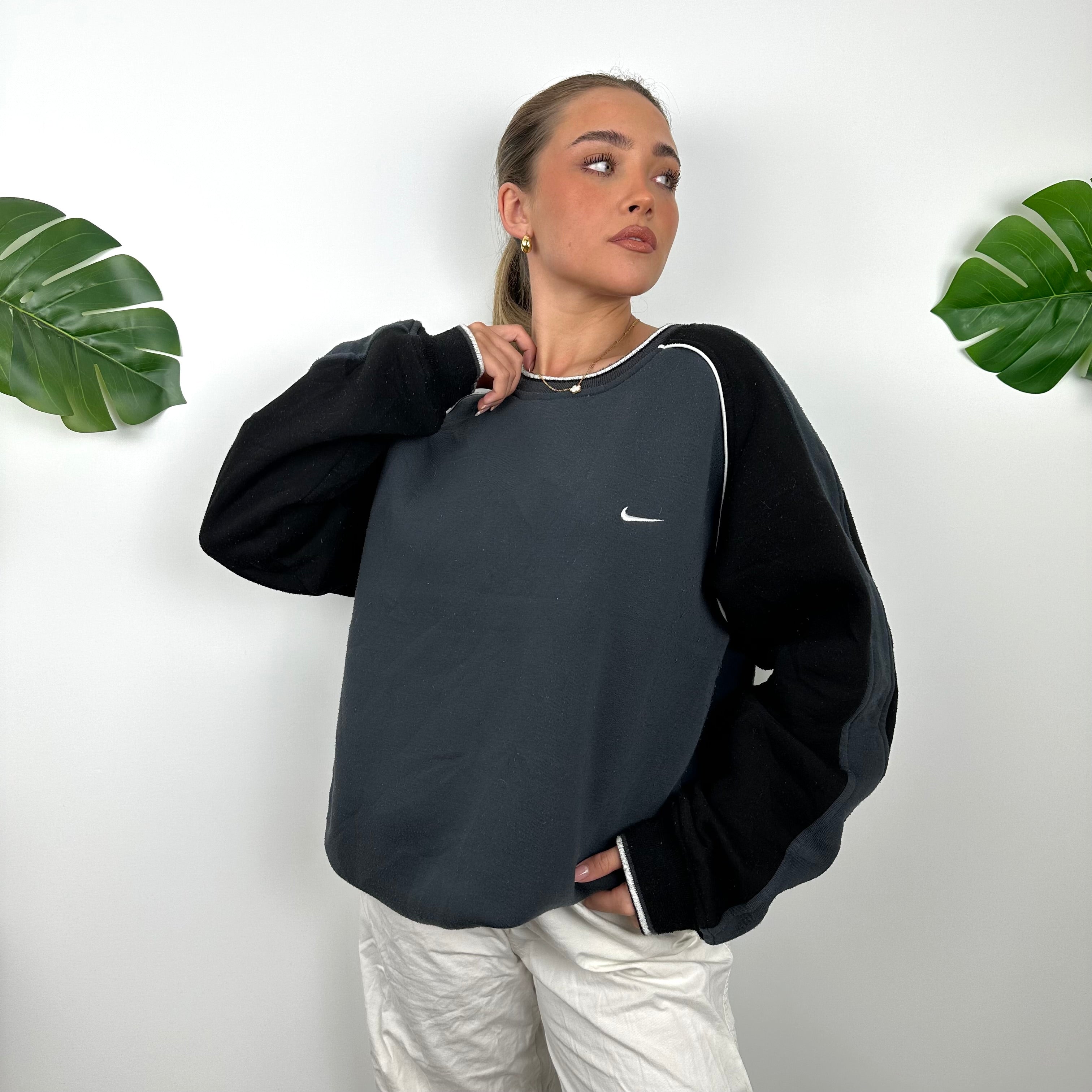 Nike Grey & Black Embroidered Swoosh Sweatshirt (XXL)