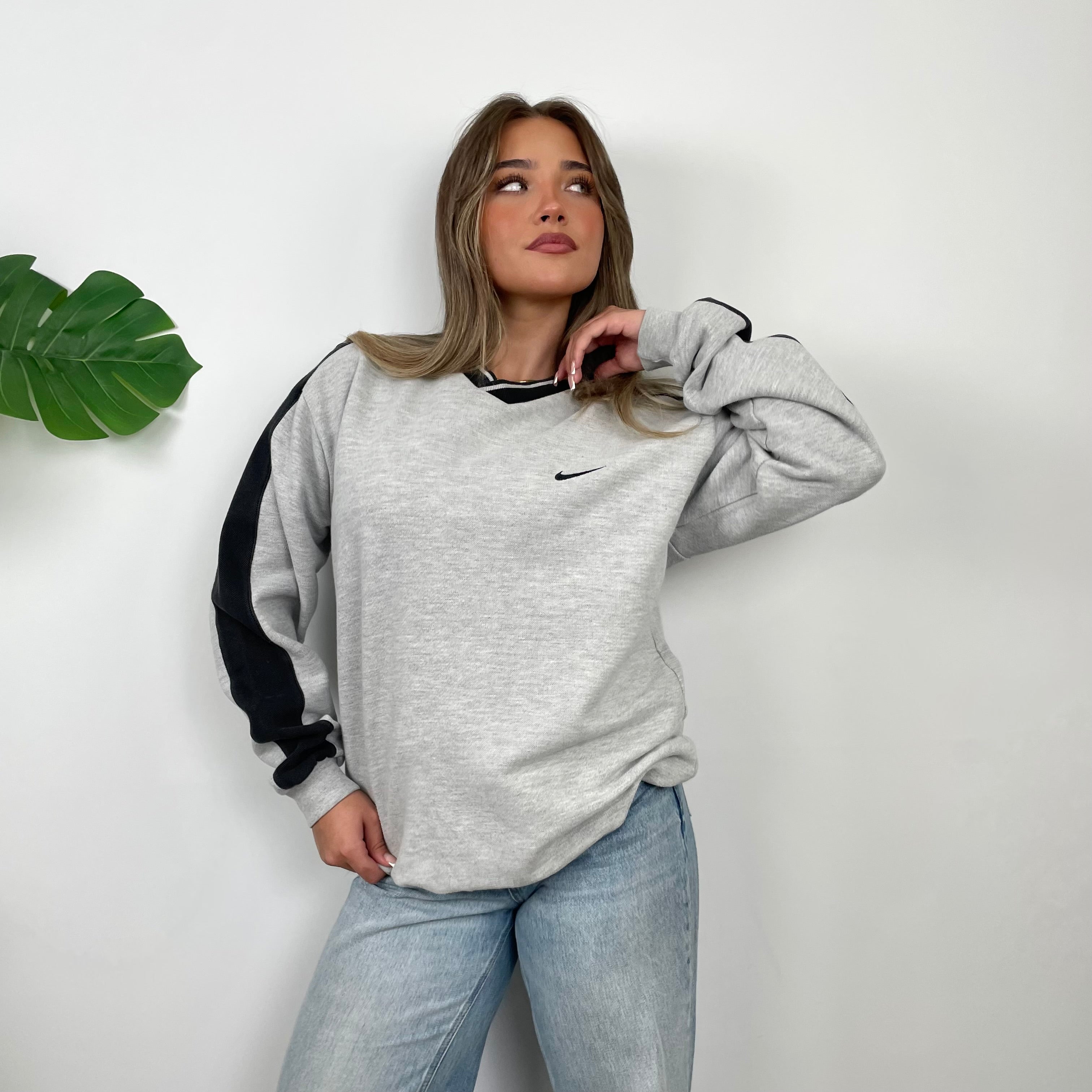 Nike Grey Embroidered Swoosh Sweatshirt (L)