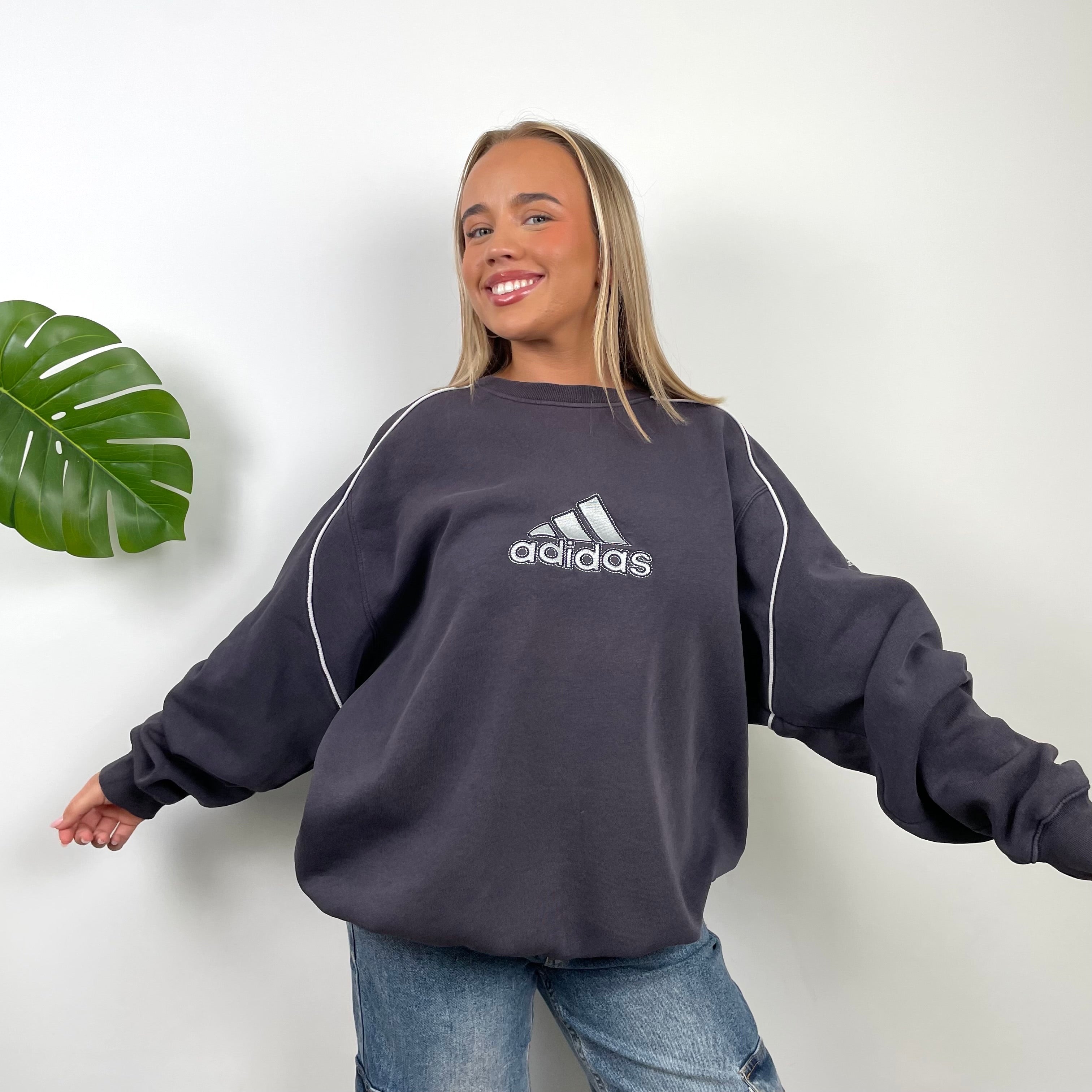Adidas Navy Embroidered Spell Out Sweatshirt (L)