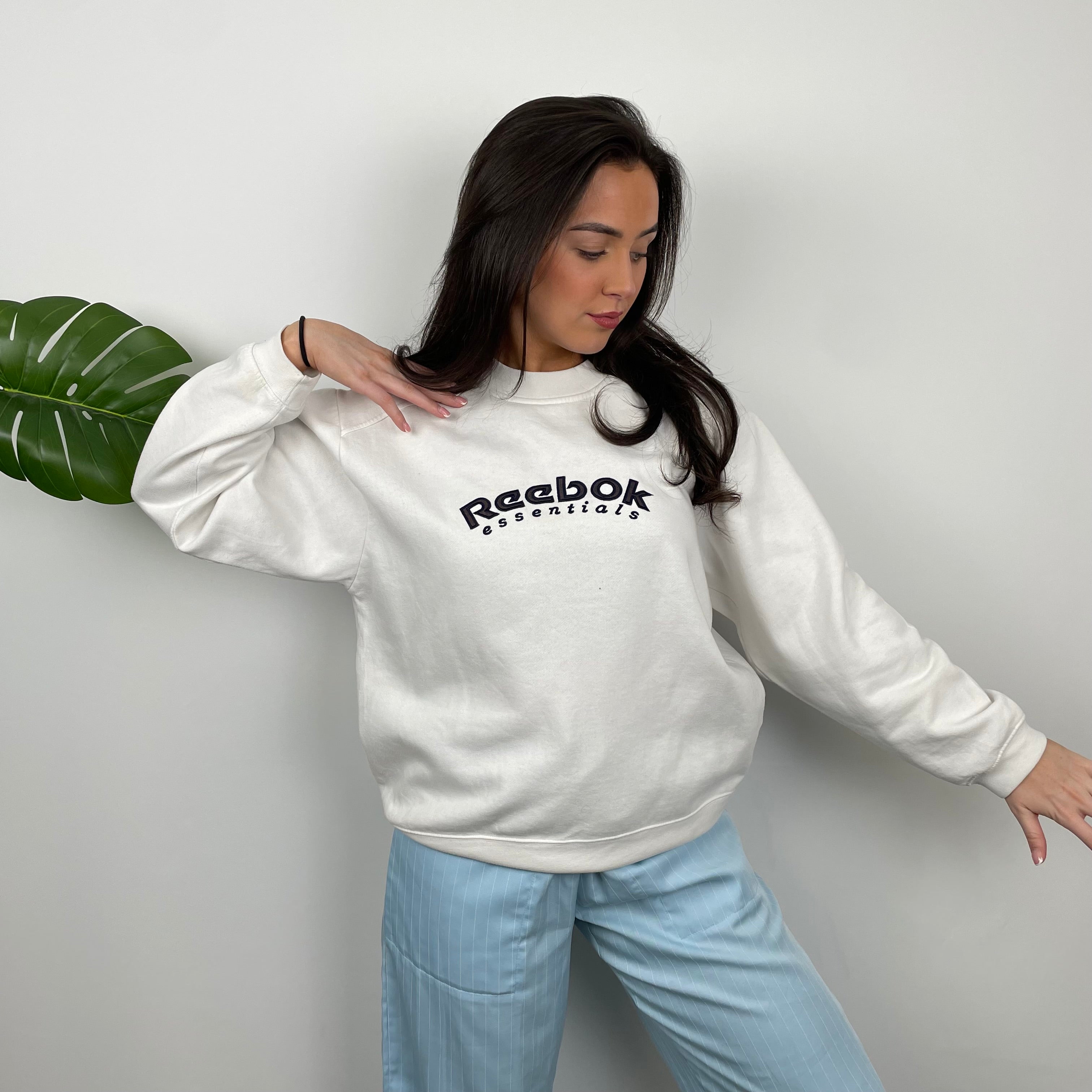 Reebok White Embroidered Spell Out Sweatshirt (M)