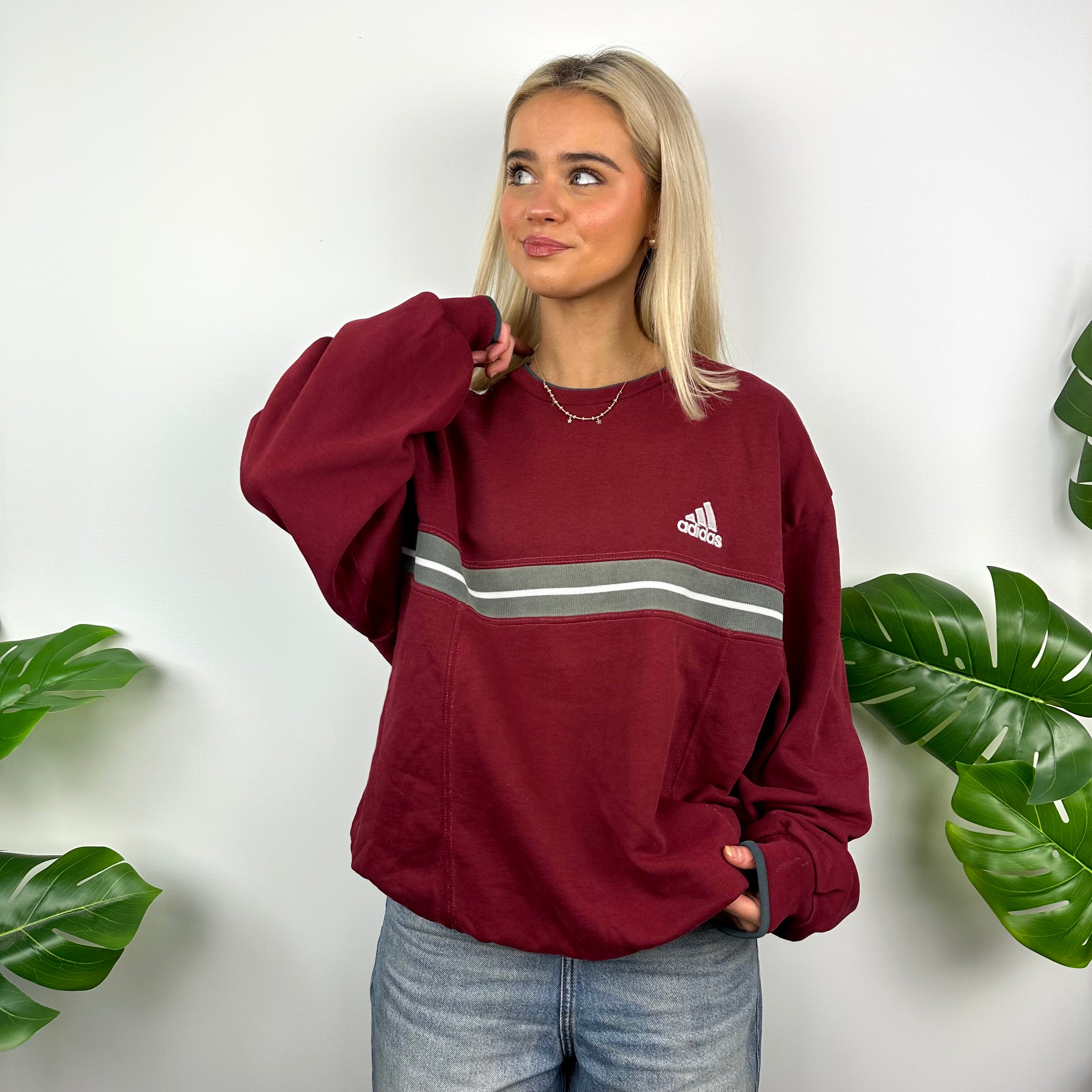 Adidas Red Embroidered Spell Out Sweatshirt (M)