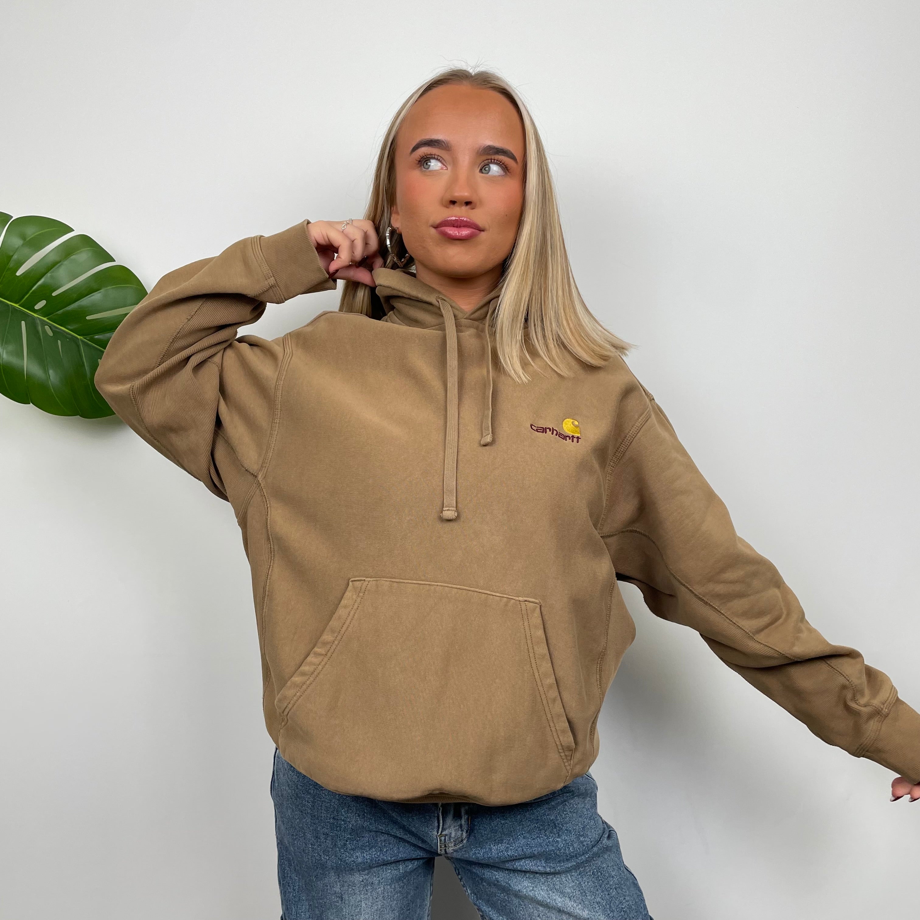 Carhartt RARE Tan Brown Embroidered Spell Out Hoodie (M)