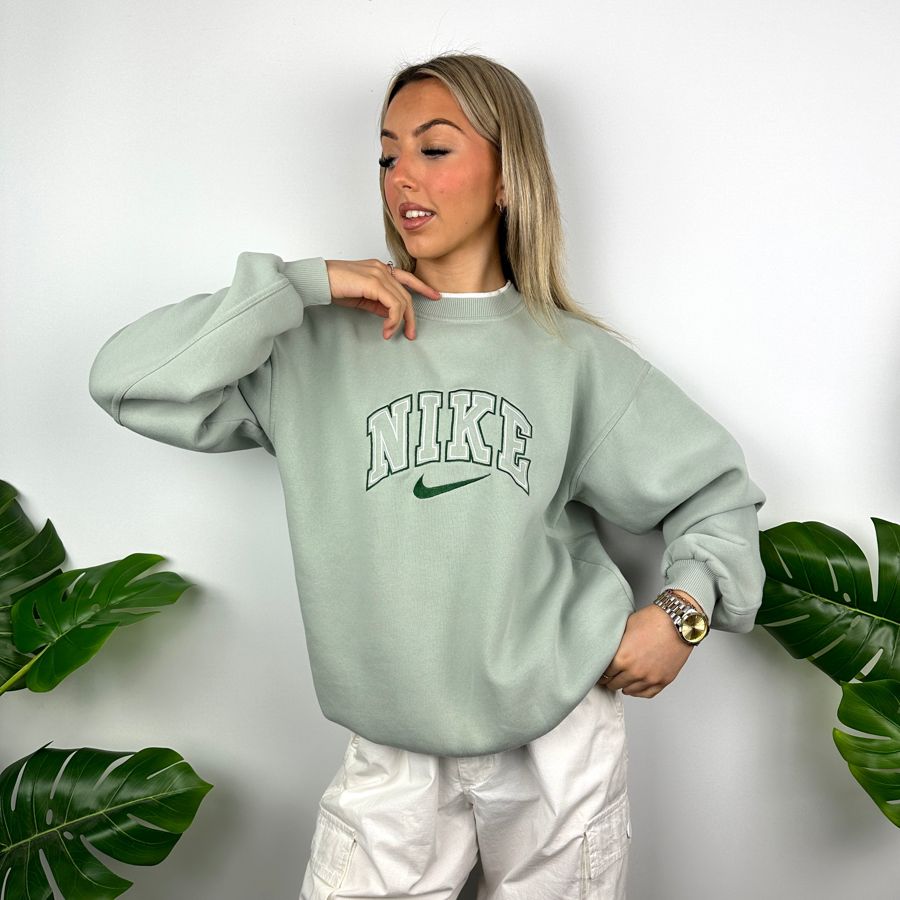 Nike Mint Green Embroidered Spell Out Sweatshirt (M)