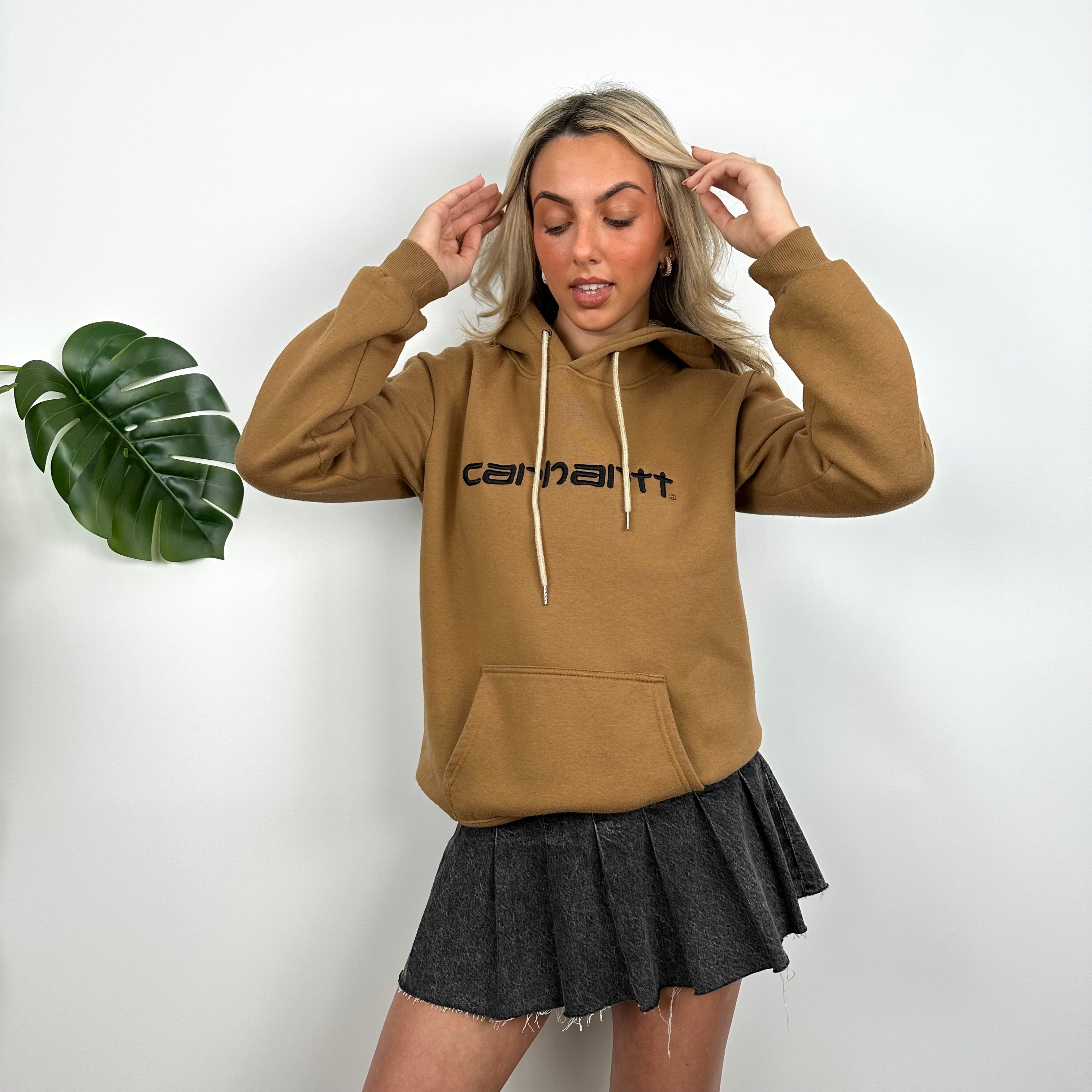 Carhartt RARE Tan Brown Embroidered Spell Out Hoodie (S)