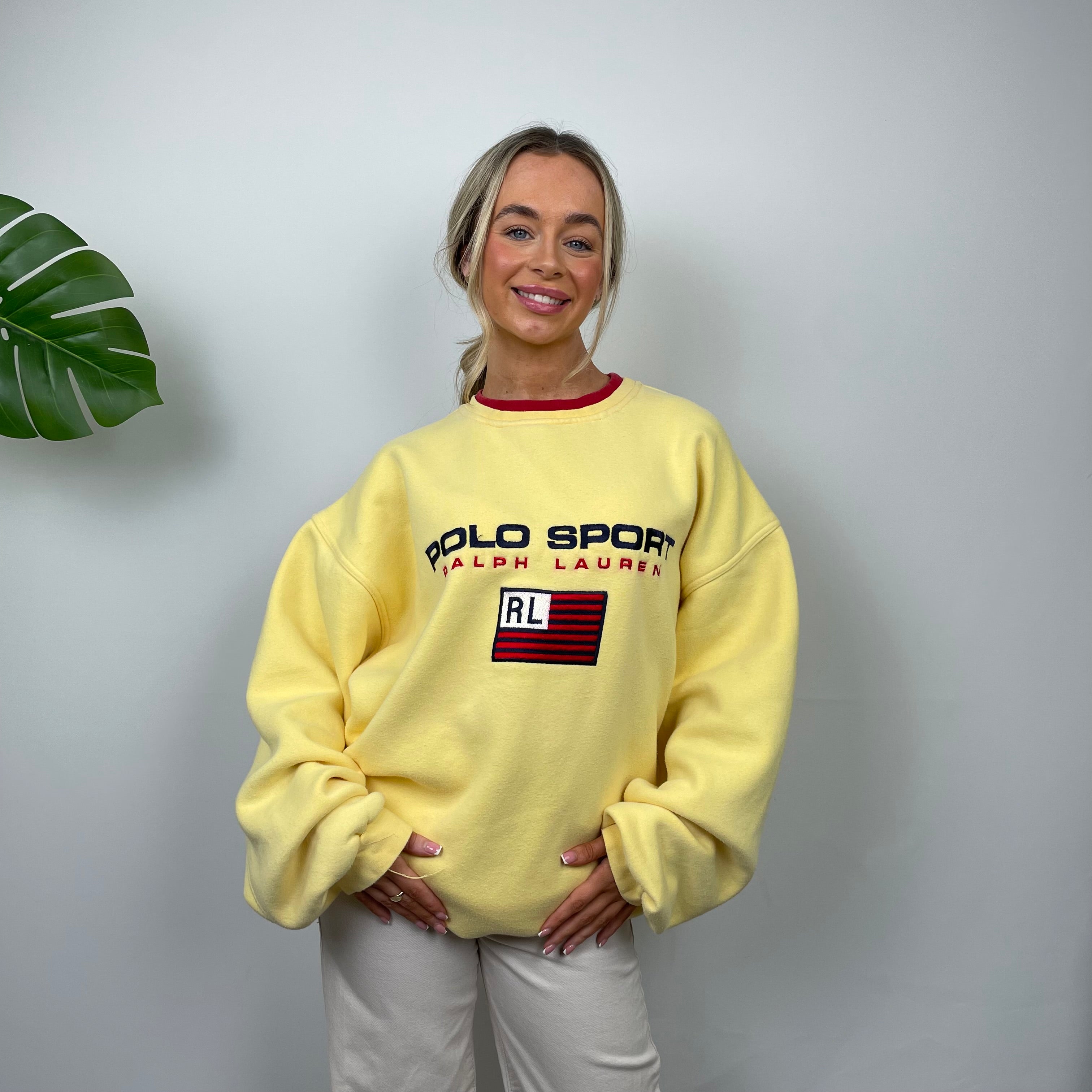 Polo Ralph Lauren Sport RARE Yellow Embroidered Spell Out Sweatshirt (XXL)