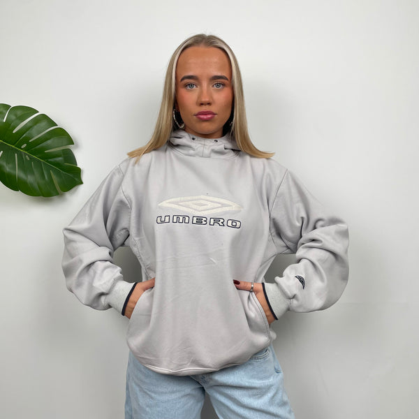 Umbro RARE Grey Embroidered Spell Out Hoodie (M)