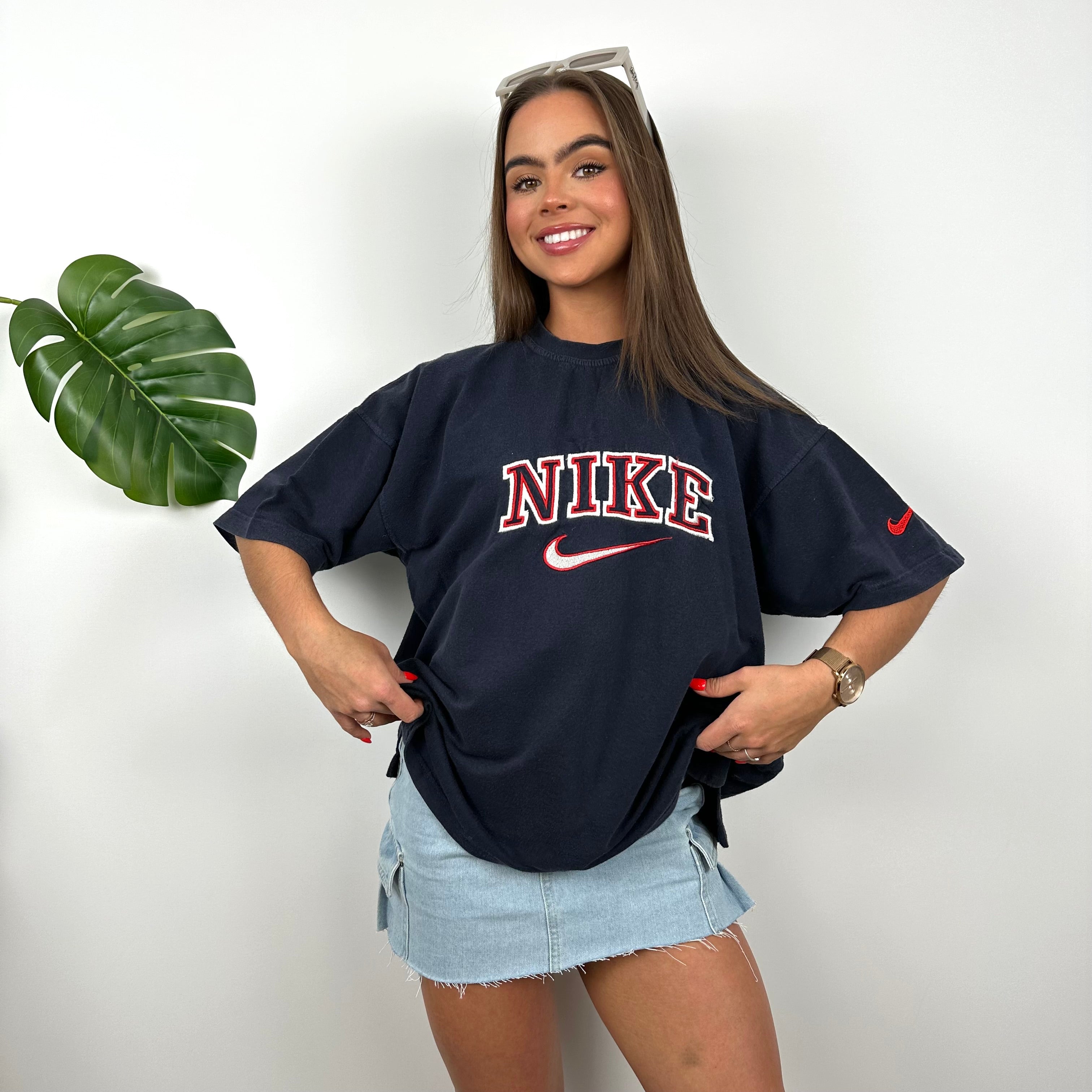 Nike Navy Embroidered Spell Out T Shirt (M)