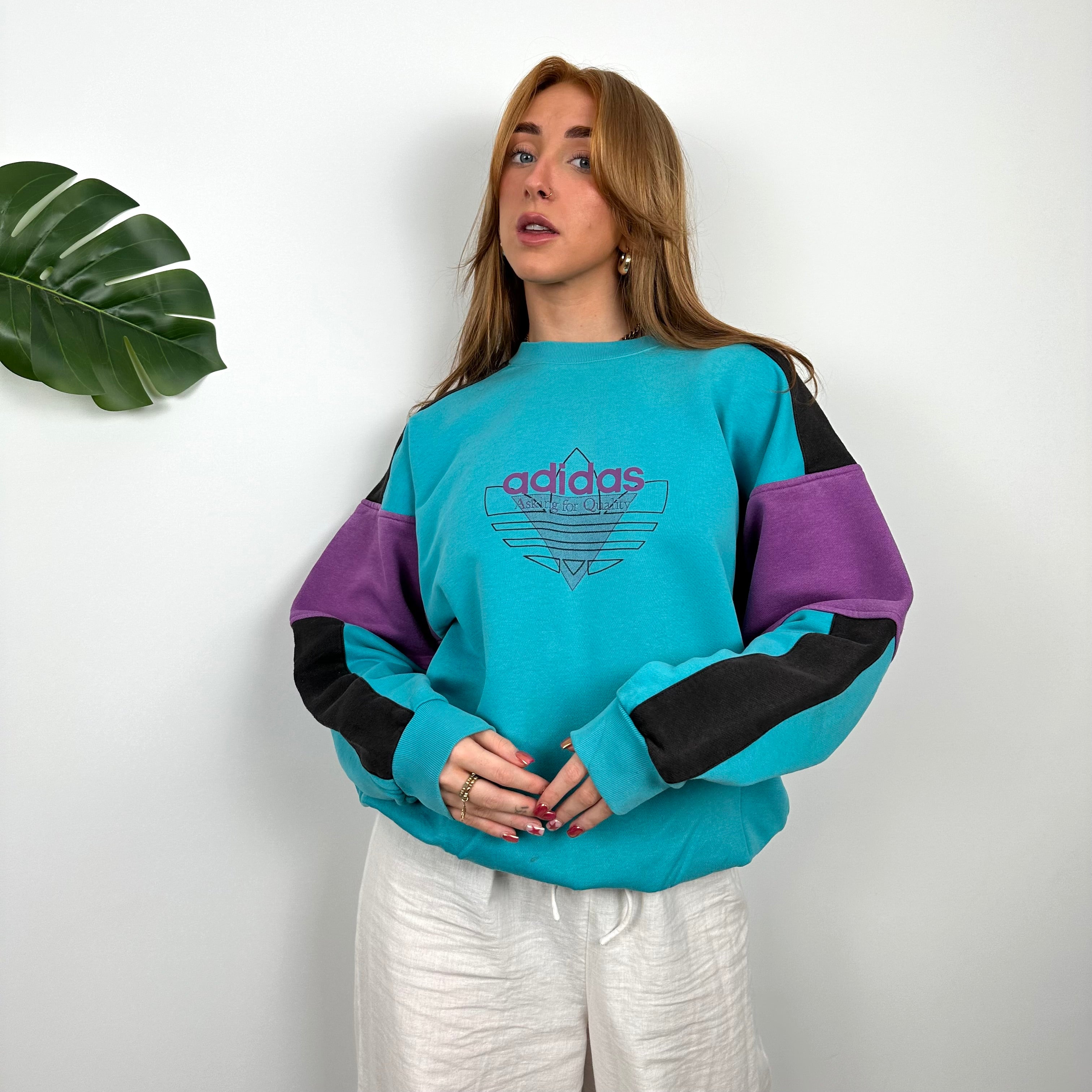 Adidas RARE Turquoise Colour Block Spell Out Sweatshirt (M)