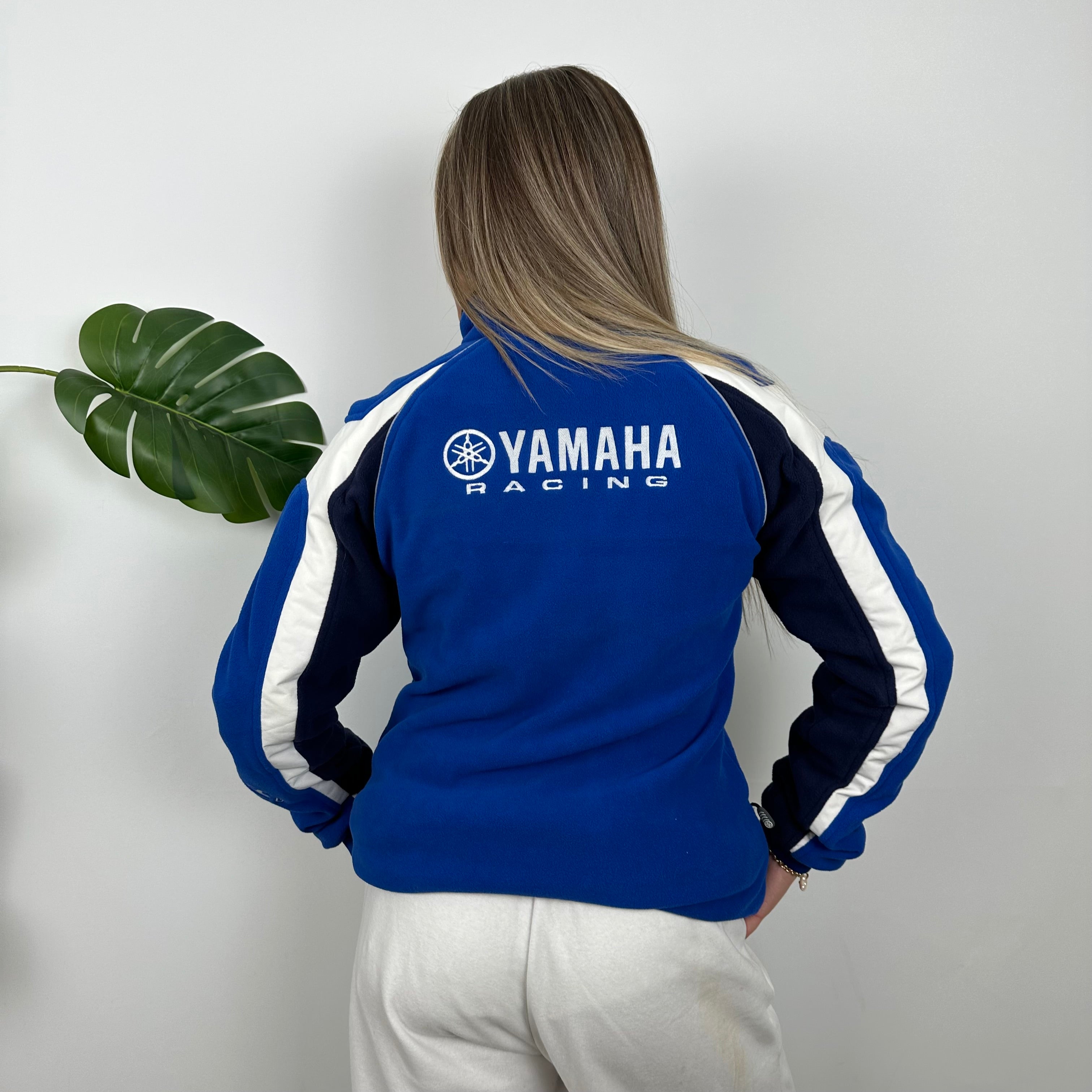 Yamaha Racing Team Blue Embroidered Spell Out Zip Up Hoodie Jacket (M)