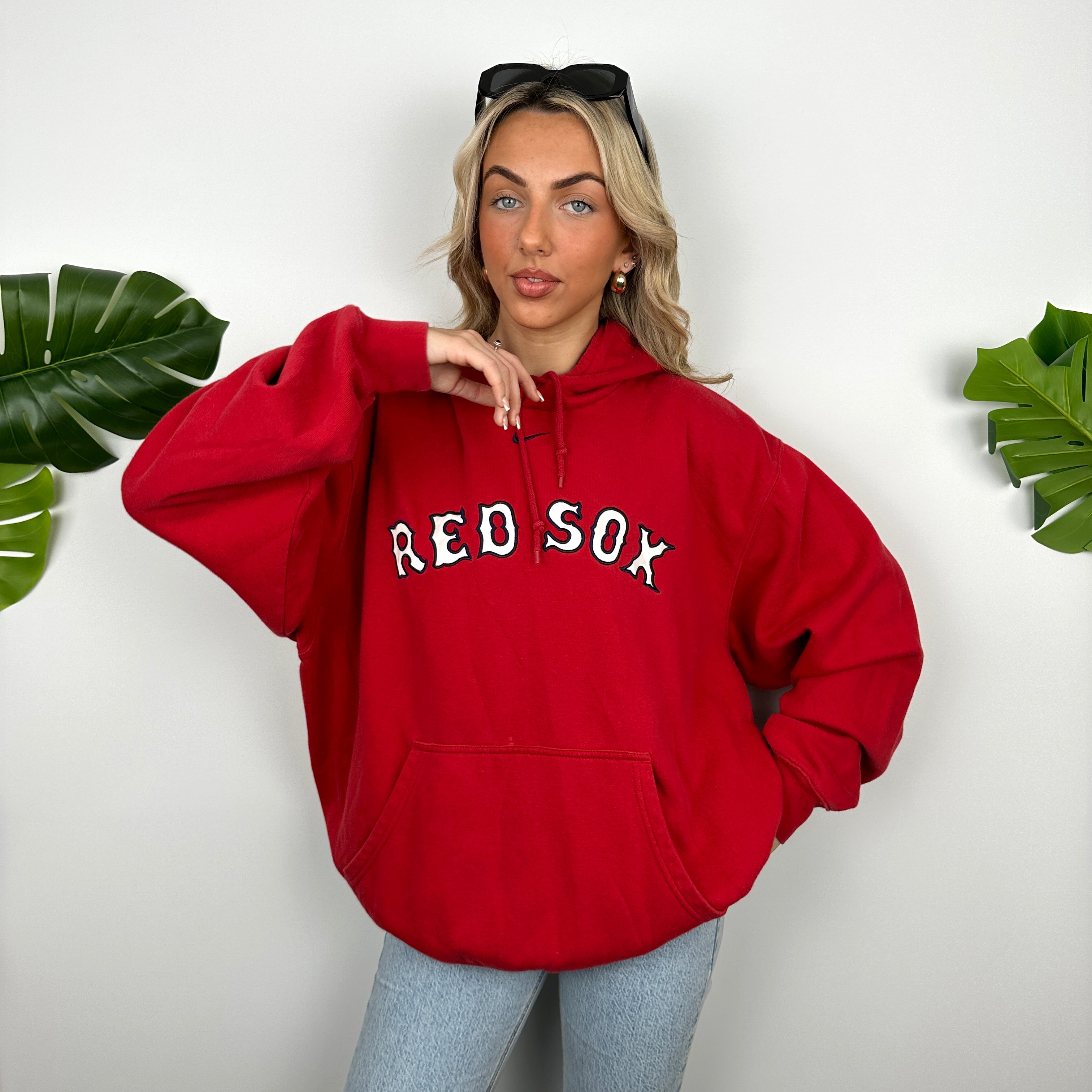 Nike X Boston Red Sox Red Embroidered Spell Out Hoodie (L)