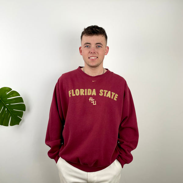Nike x Florida State RARE Red Embroidered Spell Out Sweatshirt (L)