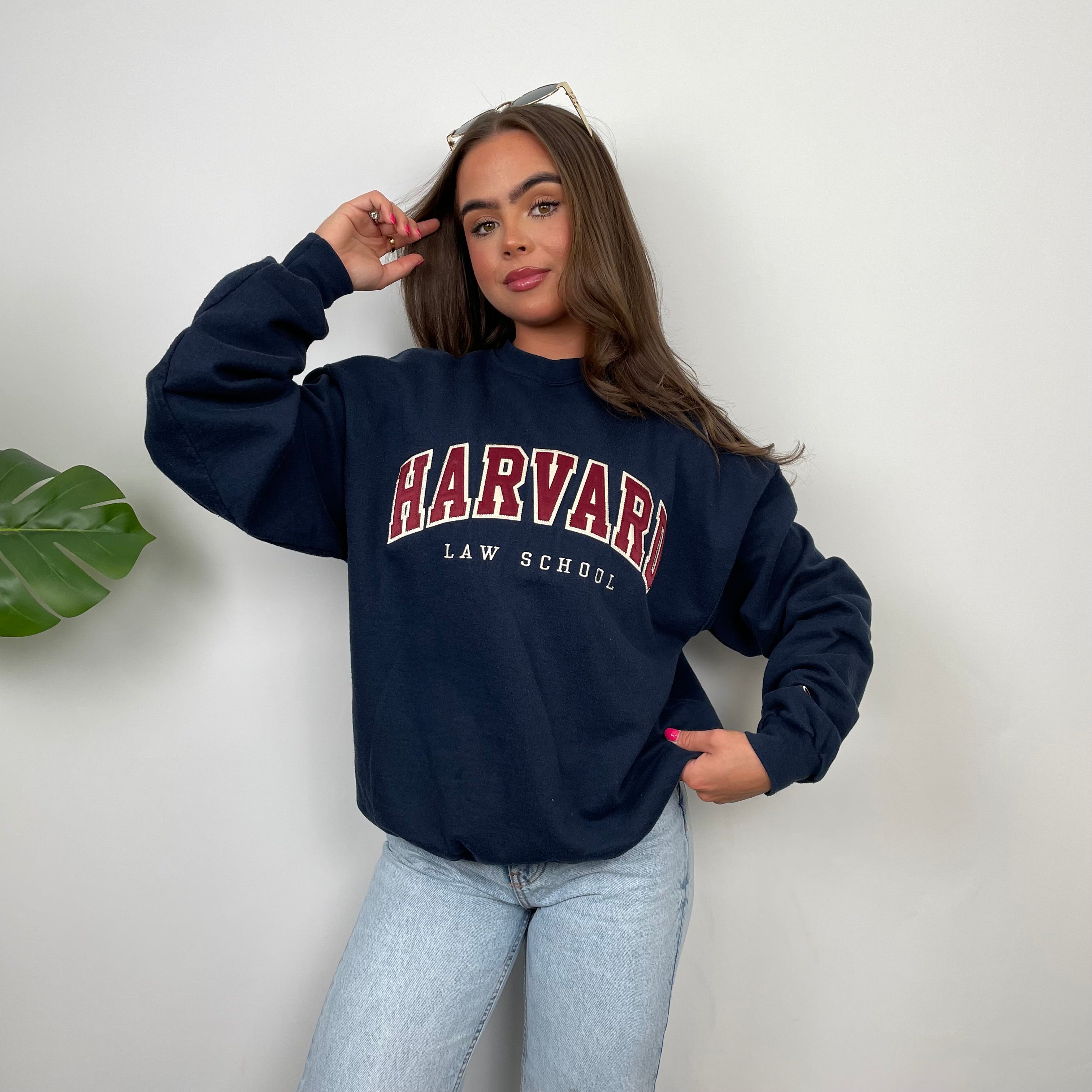 Champion x Harvard Law School RARE Navy Embroidered Spell Out Sweatshirt (S)