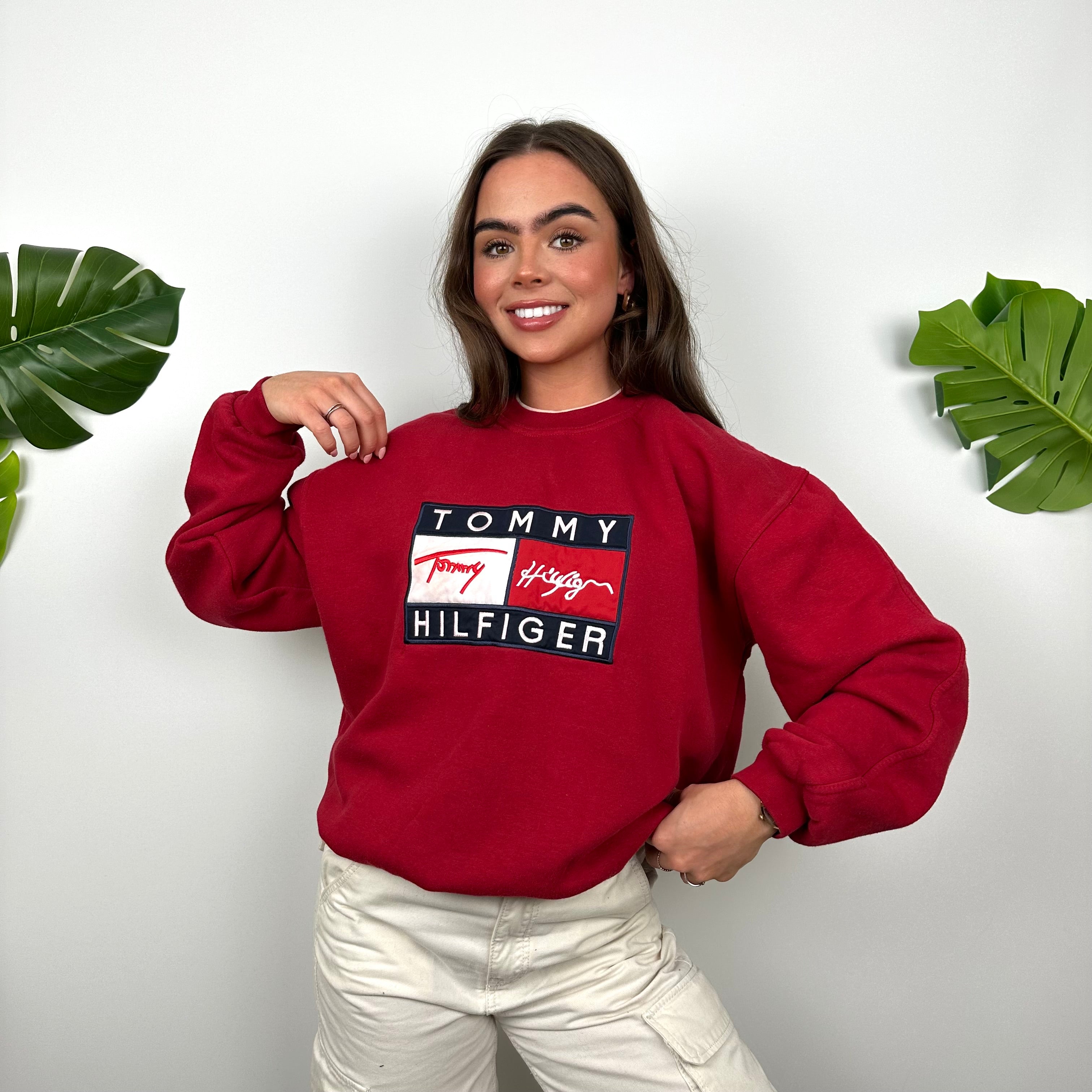 Tommy Hilfiger Red Embroidered Spell Out Sweatshirt (S)