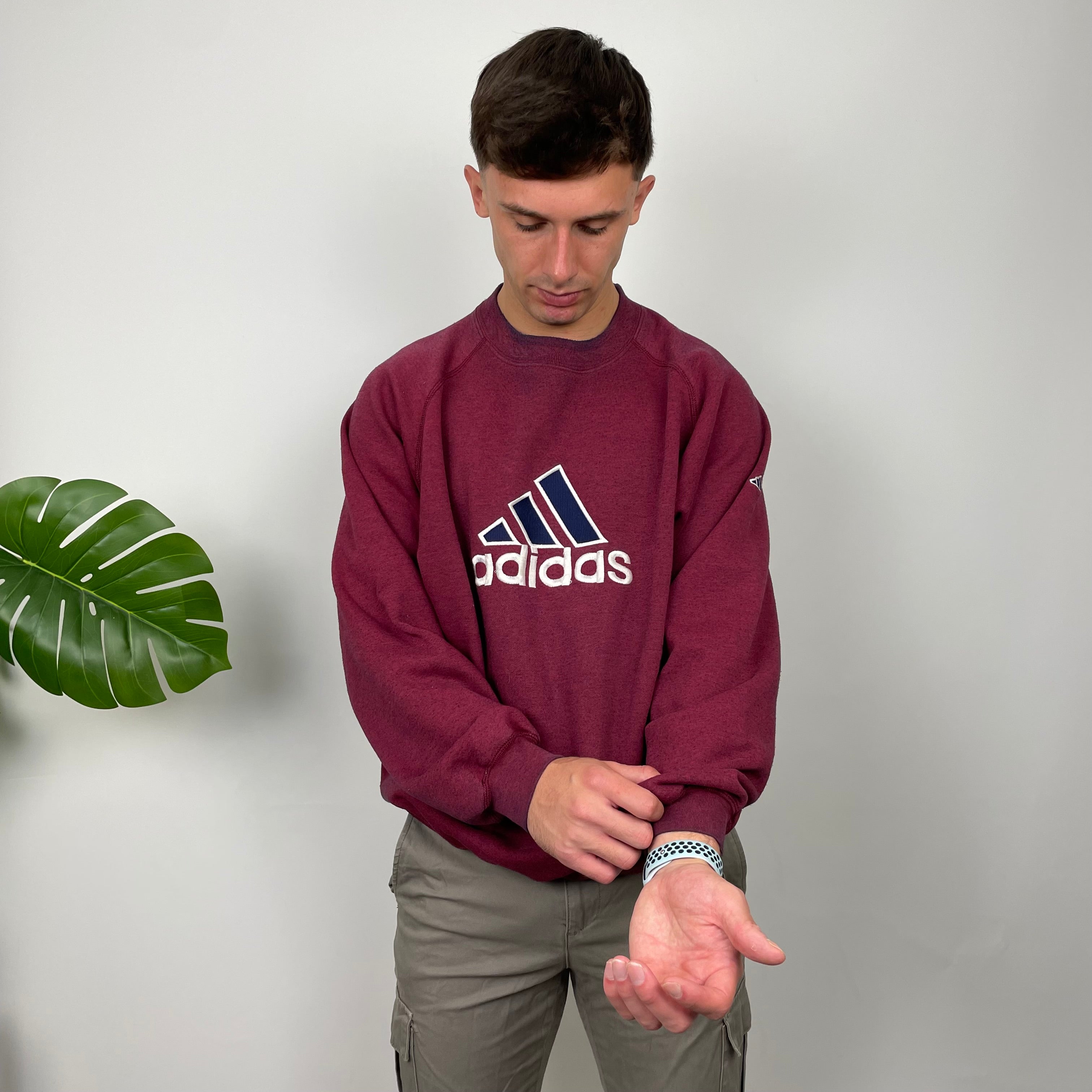 Adidas Maroon Embroidered Spell Out Sweatshirt (L)