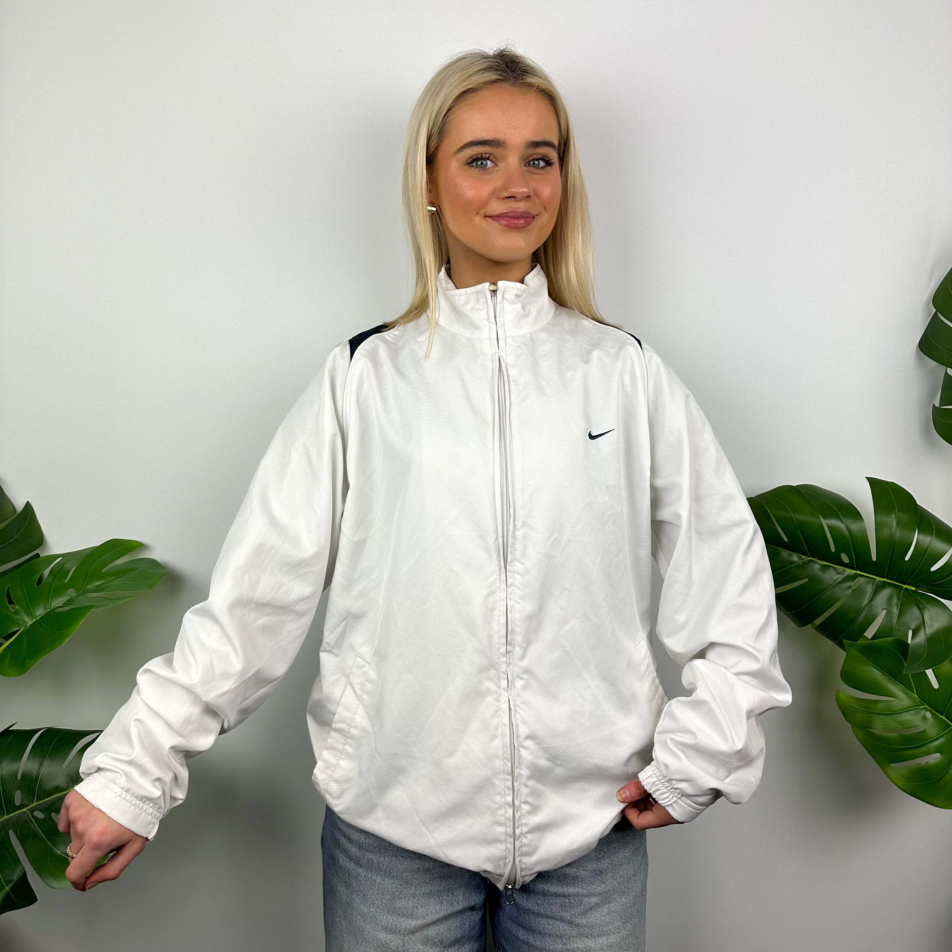 Nike White Embroidered Swoosh Windbreaker Jacket (M)