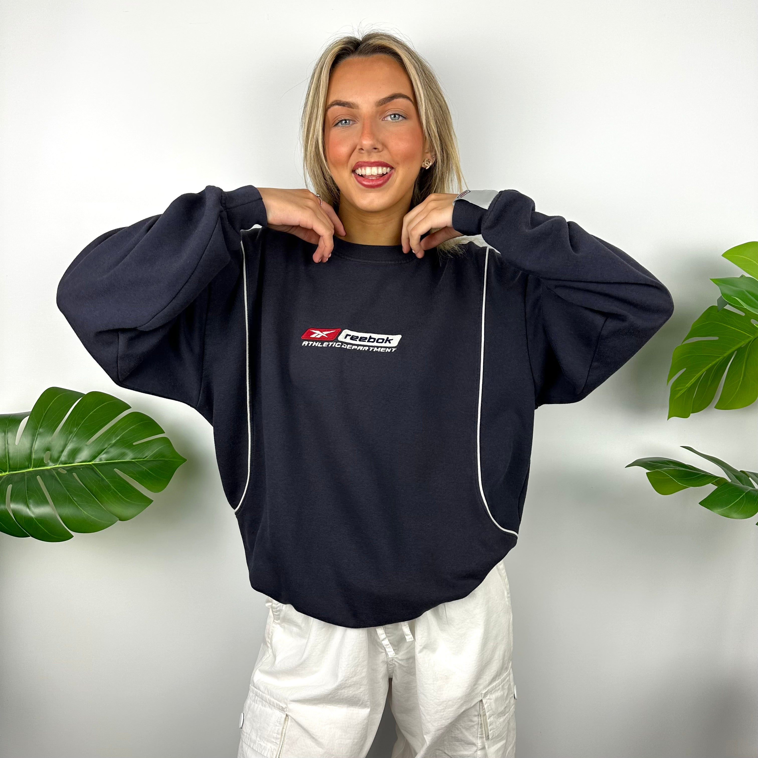 Reebok Navy Embroidered Spell Out Sweatshirt (M)