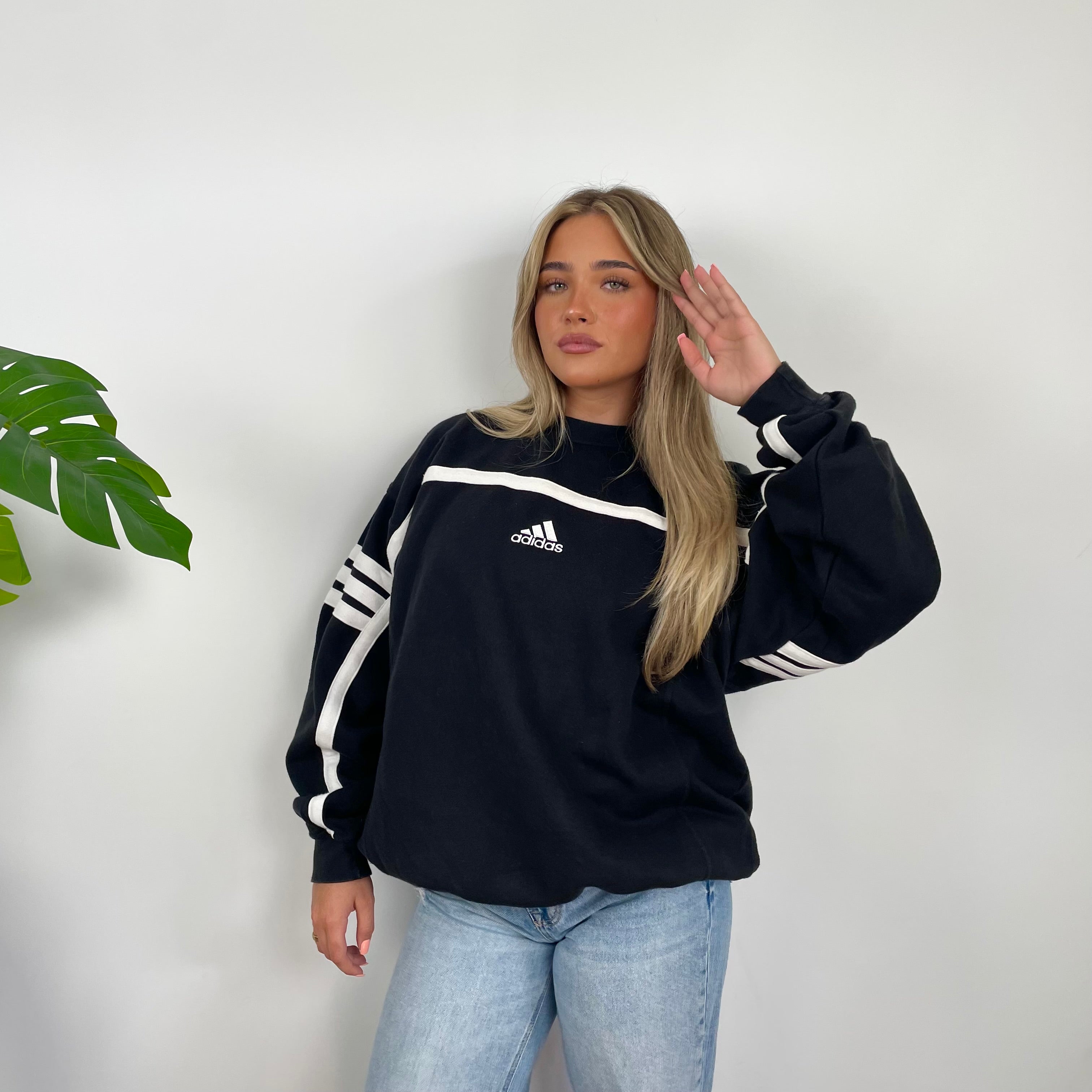 Adidas Black Embroidered Spell Out Sweatshirt (L)