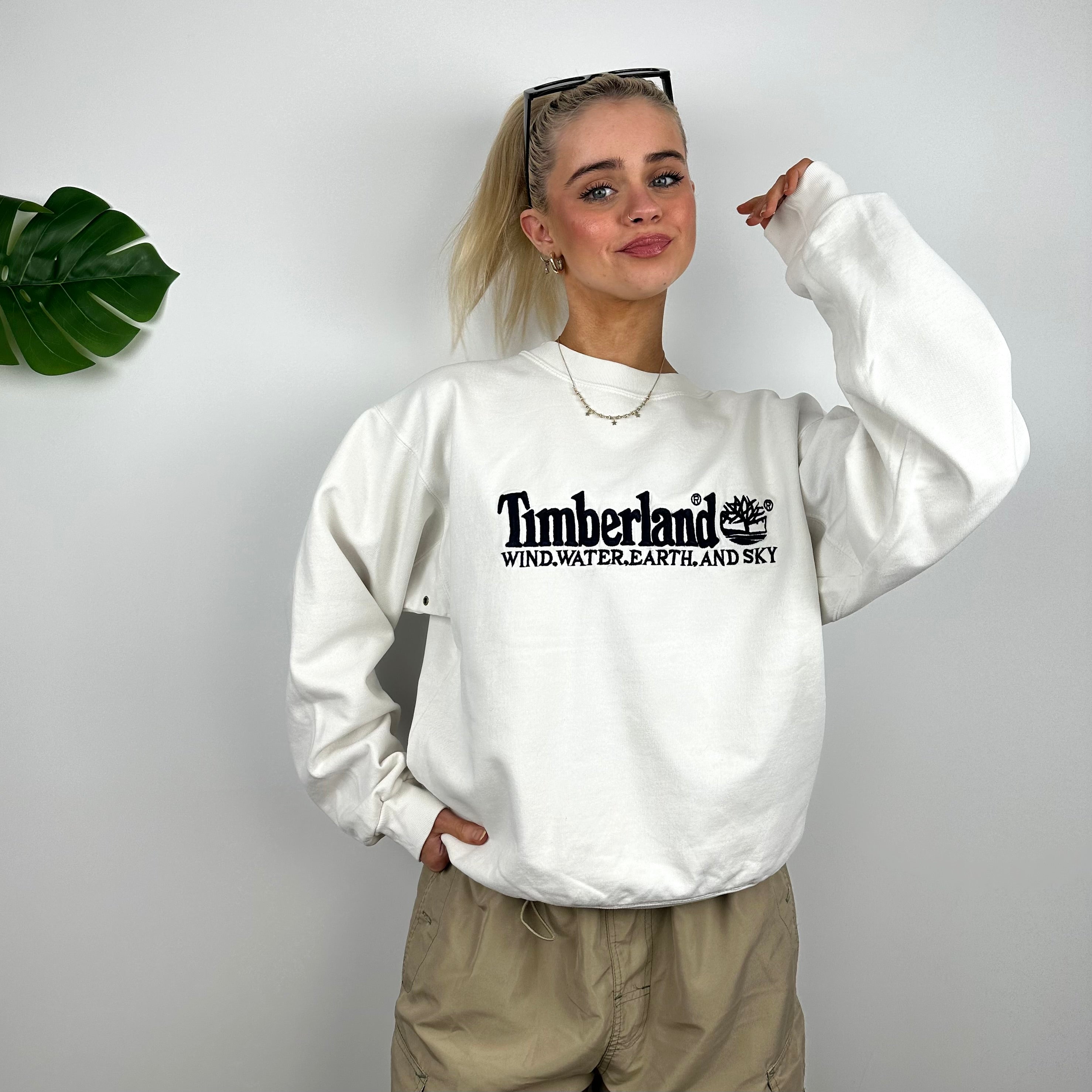 Timberland White Embroidered Spell Out Sweatshirt (M)