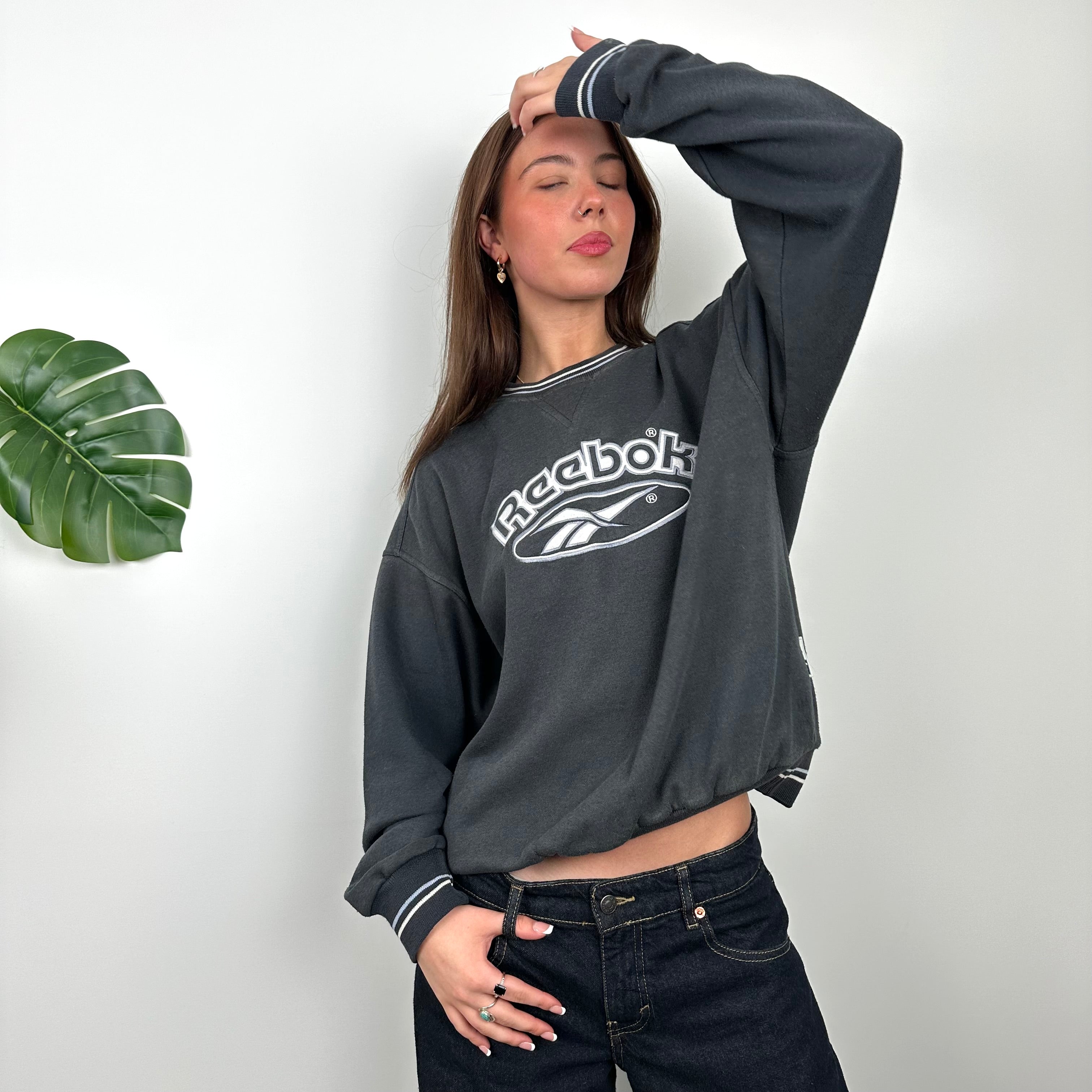 Reebok Grey Embroidered Spell Out Sweatshirt (M)