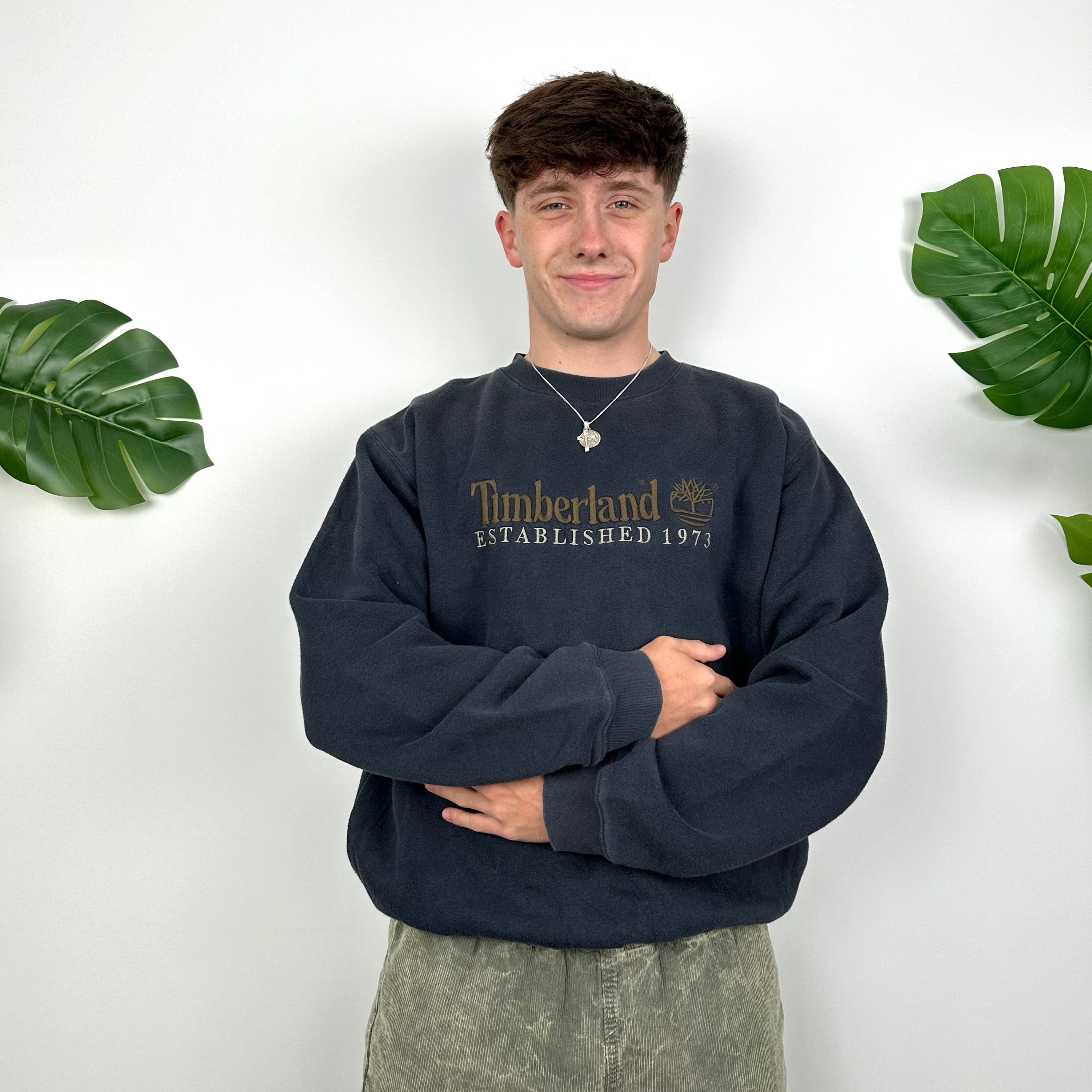 Timberland Navy Embroidered Spell Out Sweatshirt (M)