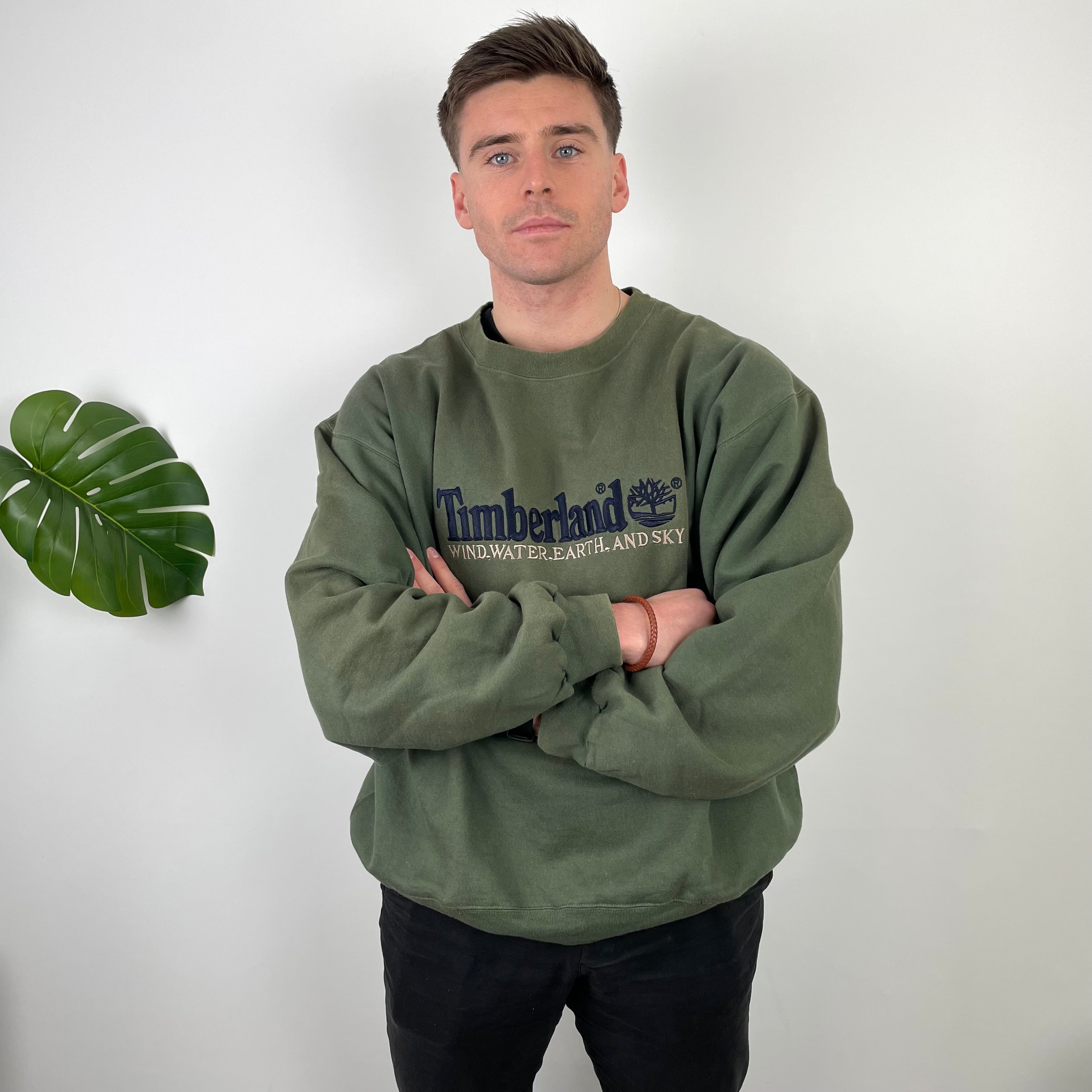Timberland Green Embroidered Spell Out Sweatshirt (L)