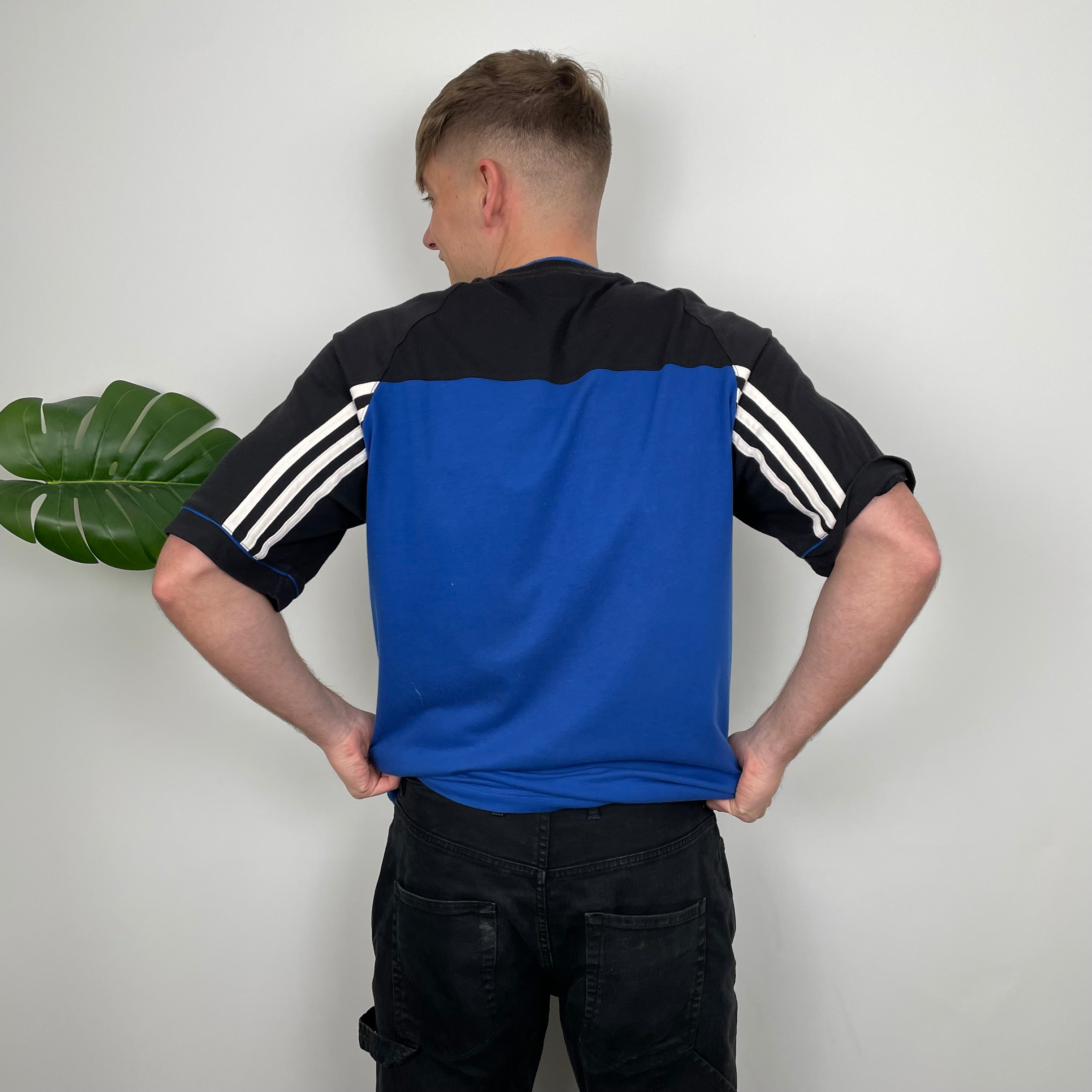 Adidas RARE Black & Blue Embroidered Spell Out T Shirt (L)