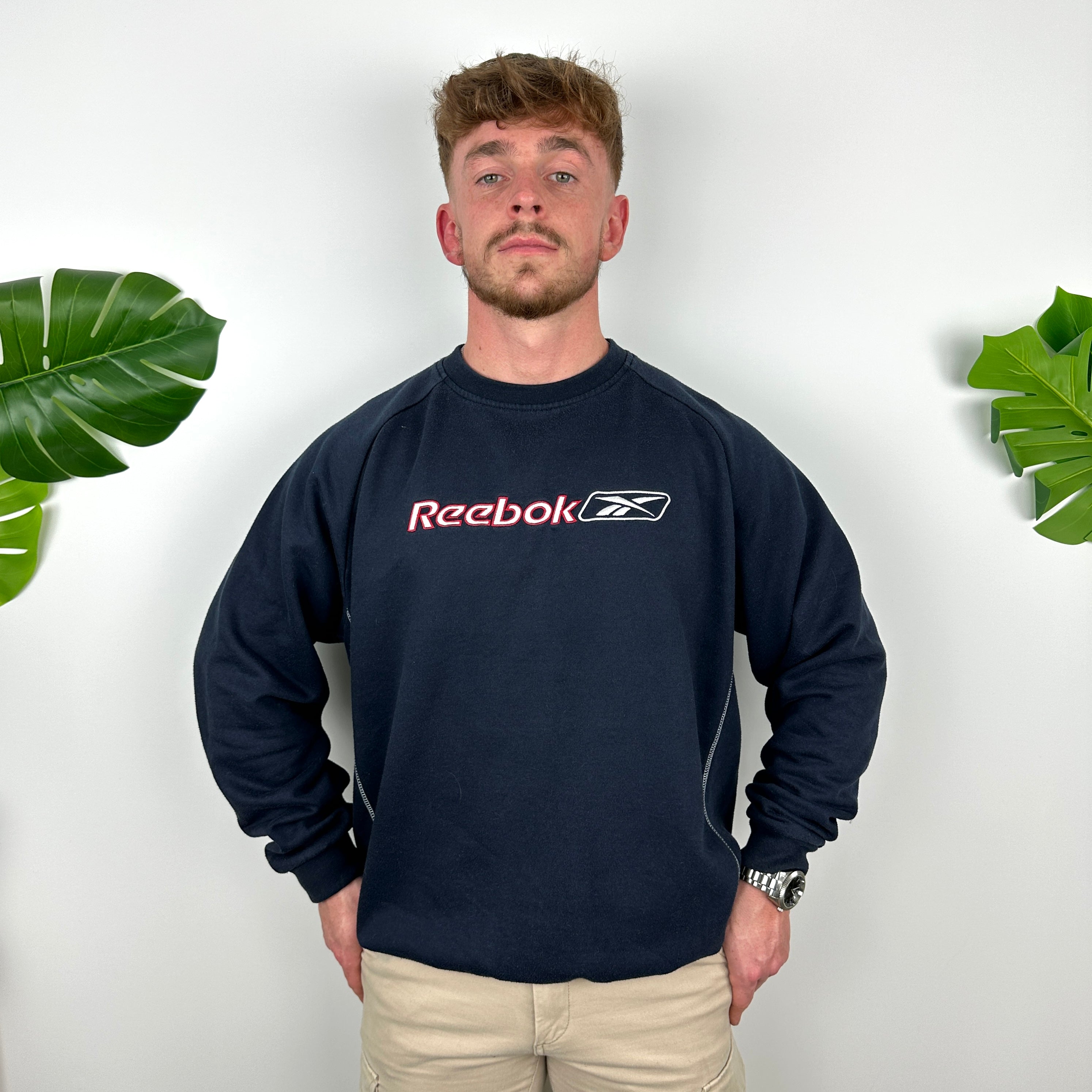 Reebok Navy Embroidered Spell Out Sweatshirt (M)