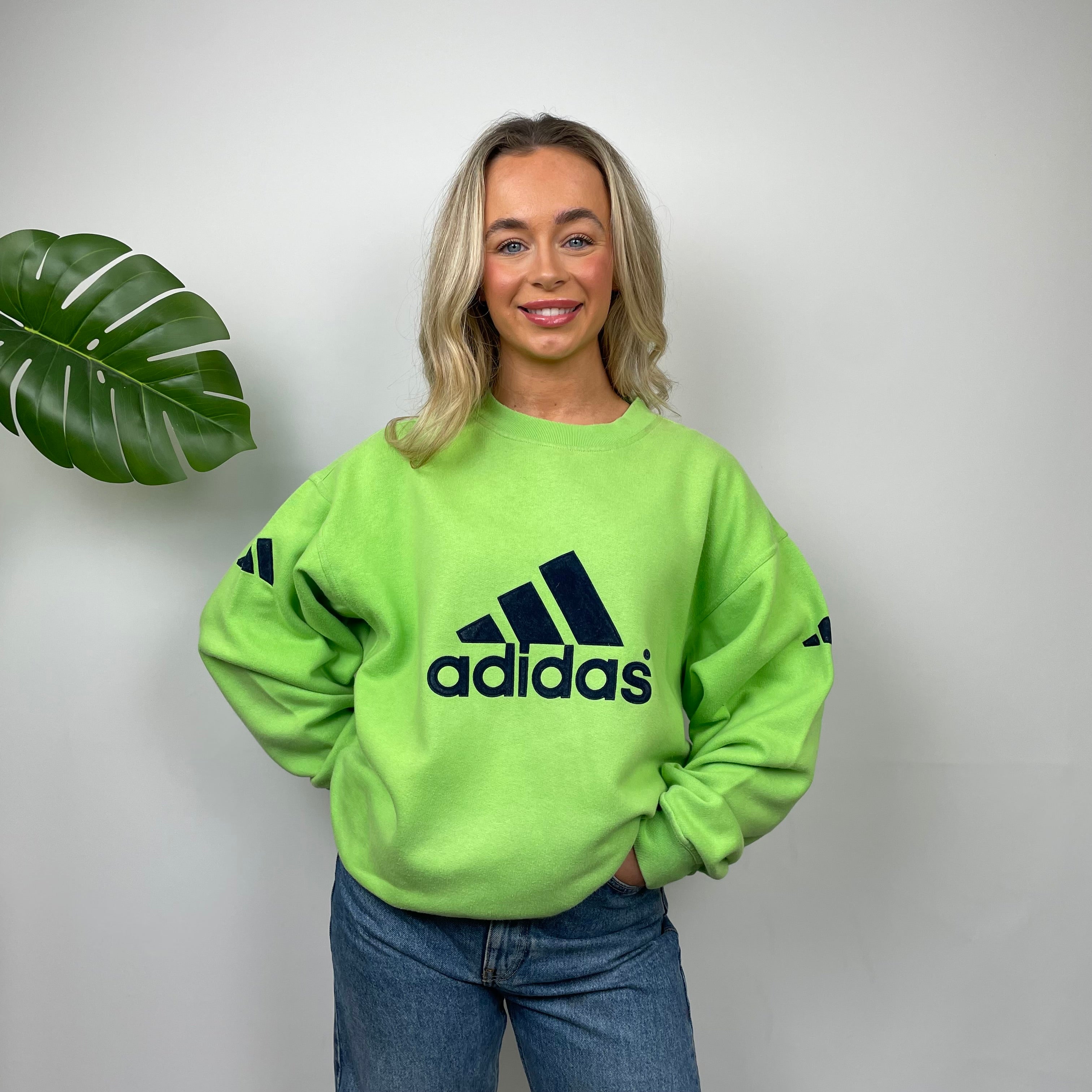 Adidas RARE Green Embroidered Spell Out Sweatshirt (S)