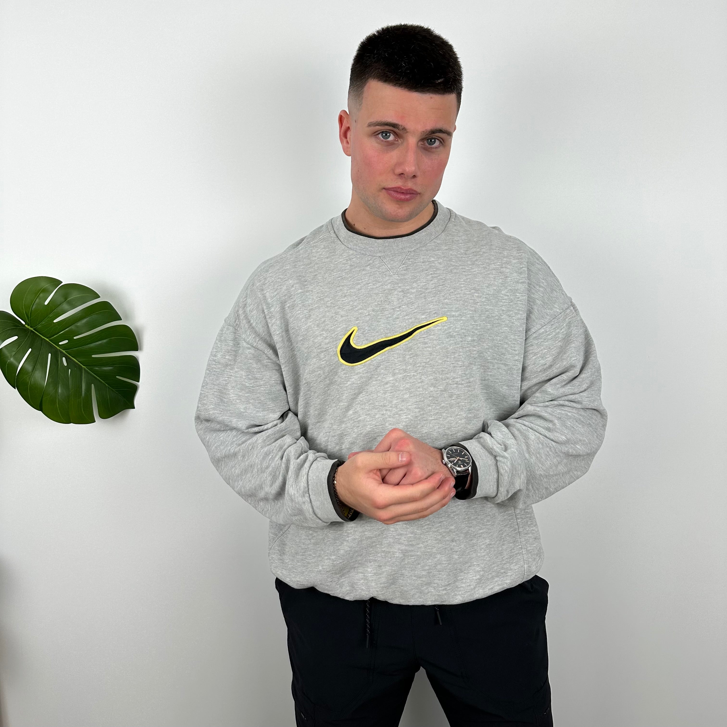 Nike Grey Embroidered Swoosh Sweatshirt (XL)