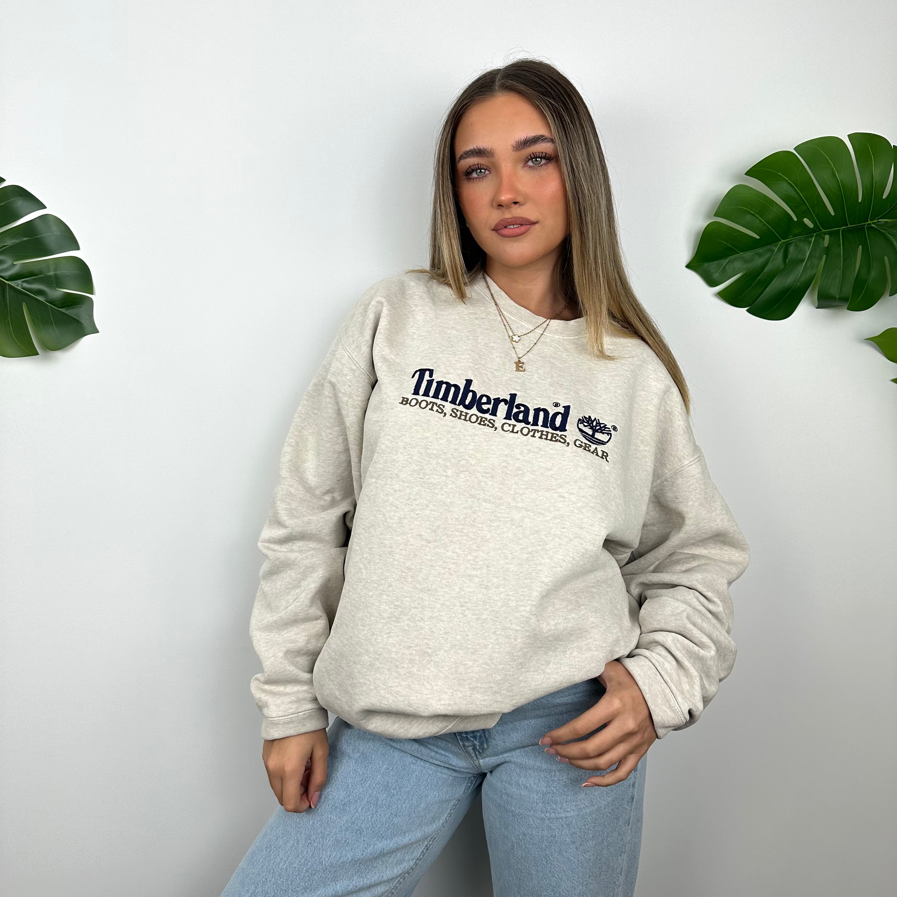 Timberland Grey Embroidered Spell Out Sweatshirt (XL)