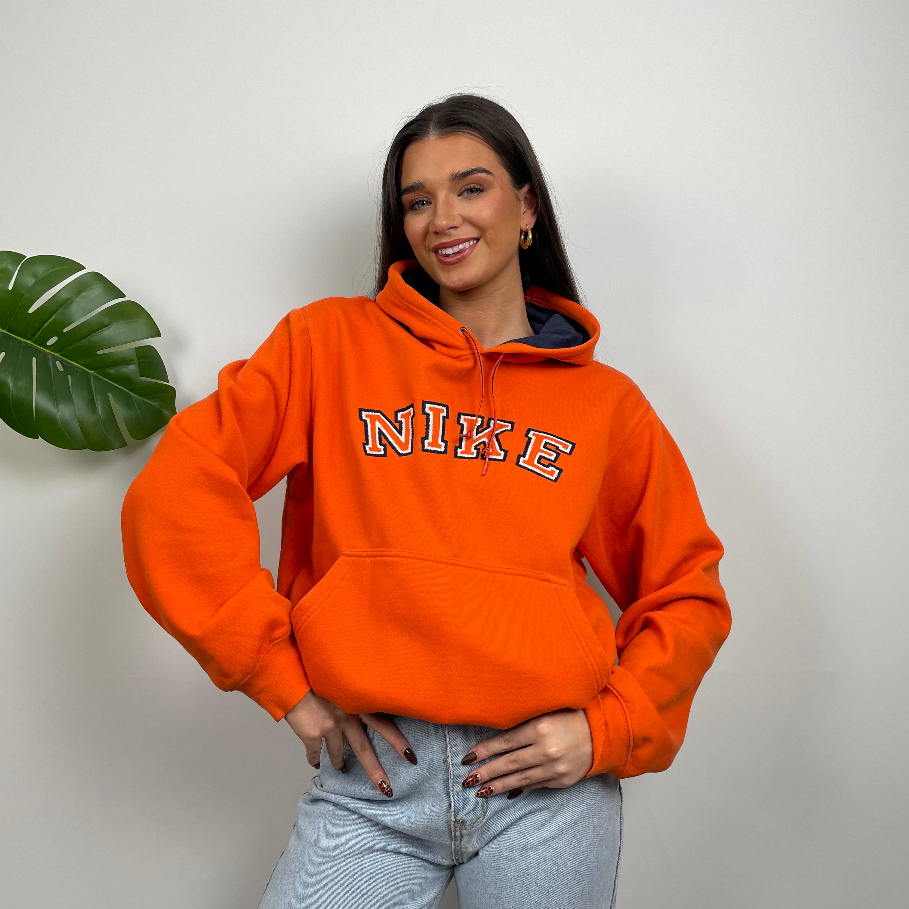 Nike RARE Orange Embroidered Spell Out Hoodie (M)