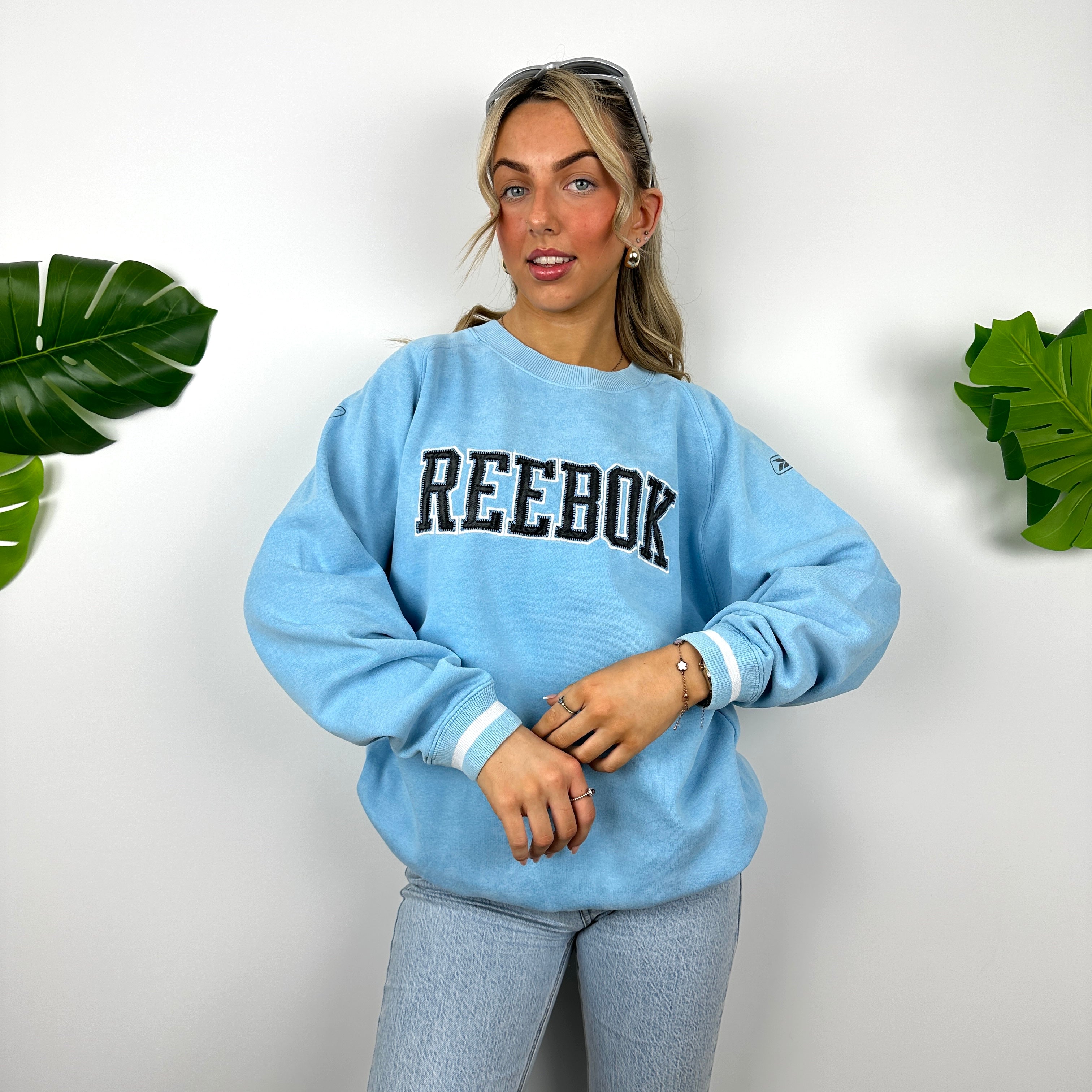 Reebok Baby Blue Embroidered Spell Out Sweatshirt (M)