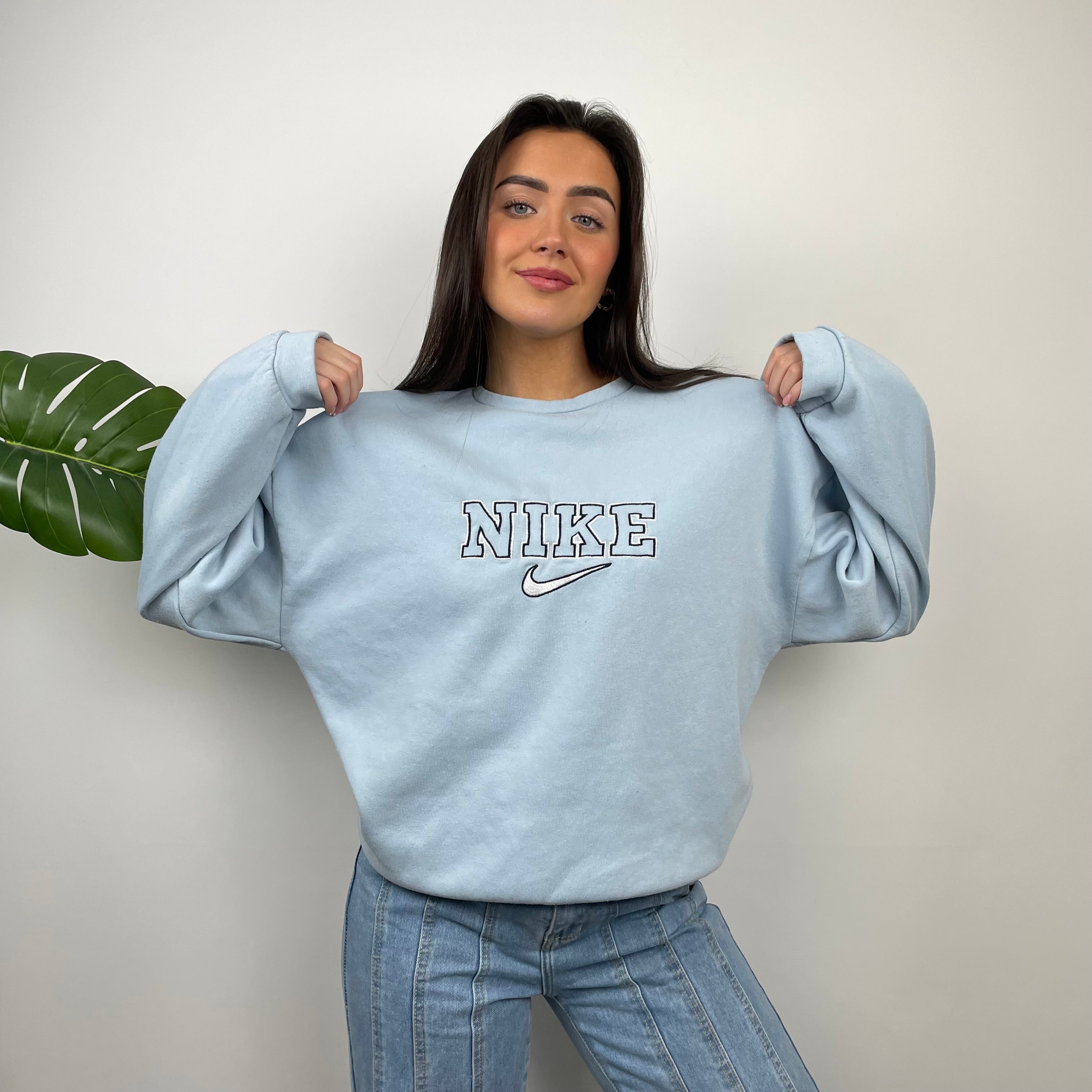 Nike Baby Blue Embroidered Spell Out Sweatshirt (XL)