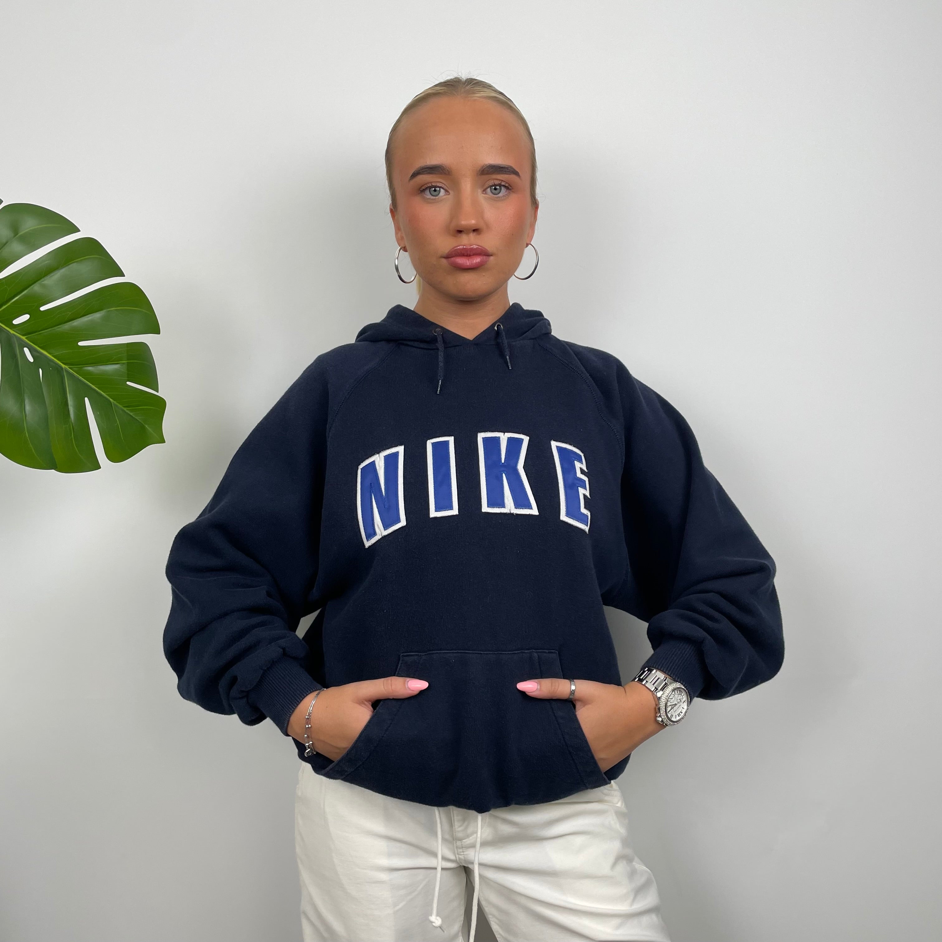 Nike Navy Embroidered Spell Out Hoodie (S)